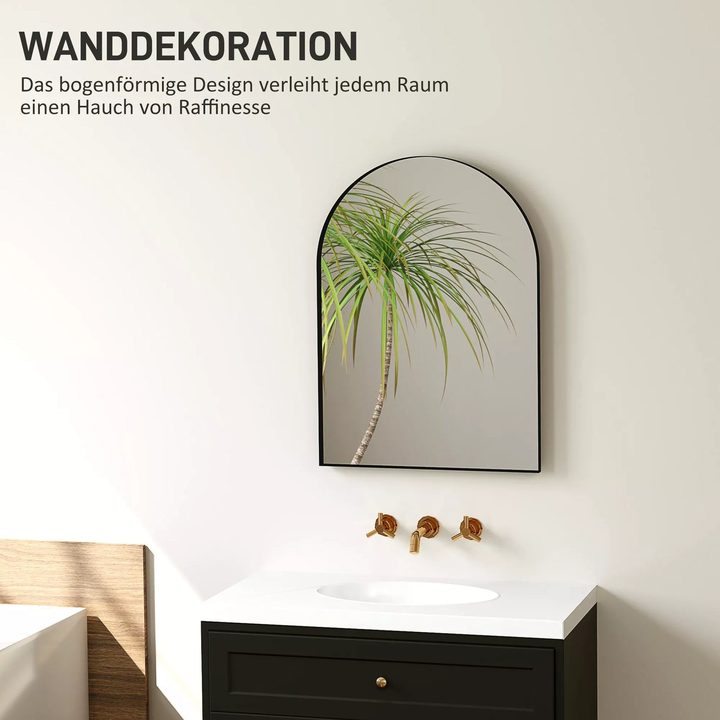 Išlenktas vonios veidrodis, 50 x 70 cm, vonios veidrodis su aliuminio rėmu, dekoratyvinis veidrodis, virtuvė, juodas