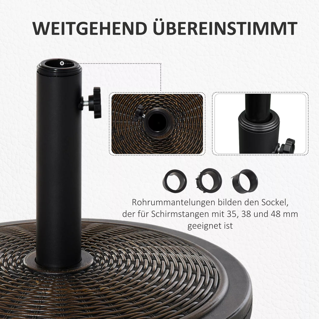 Cemento skėčių stovas 14 kg Apvalus skėčių stovas su rotango imitacija, skirtas skėčiams su 35 mm/38 mm/48 mm skersmens vamzdžiais