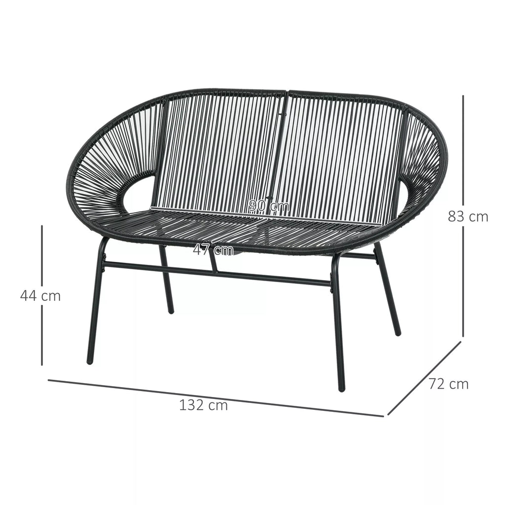 Rattaninis fotelis Boho stiliaus poilsio fotelis, 132 cm x 72 cm x 83 cm, juodas