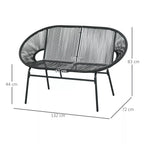 Rattaninis fotelis Boho stiliaus poilsio fotelis, 132 cm x 72 cm x 83 cm, juodas