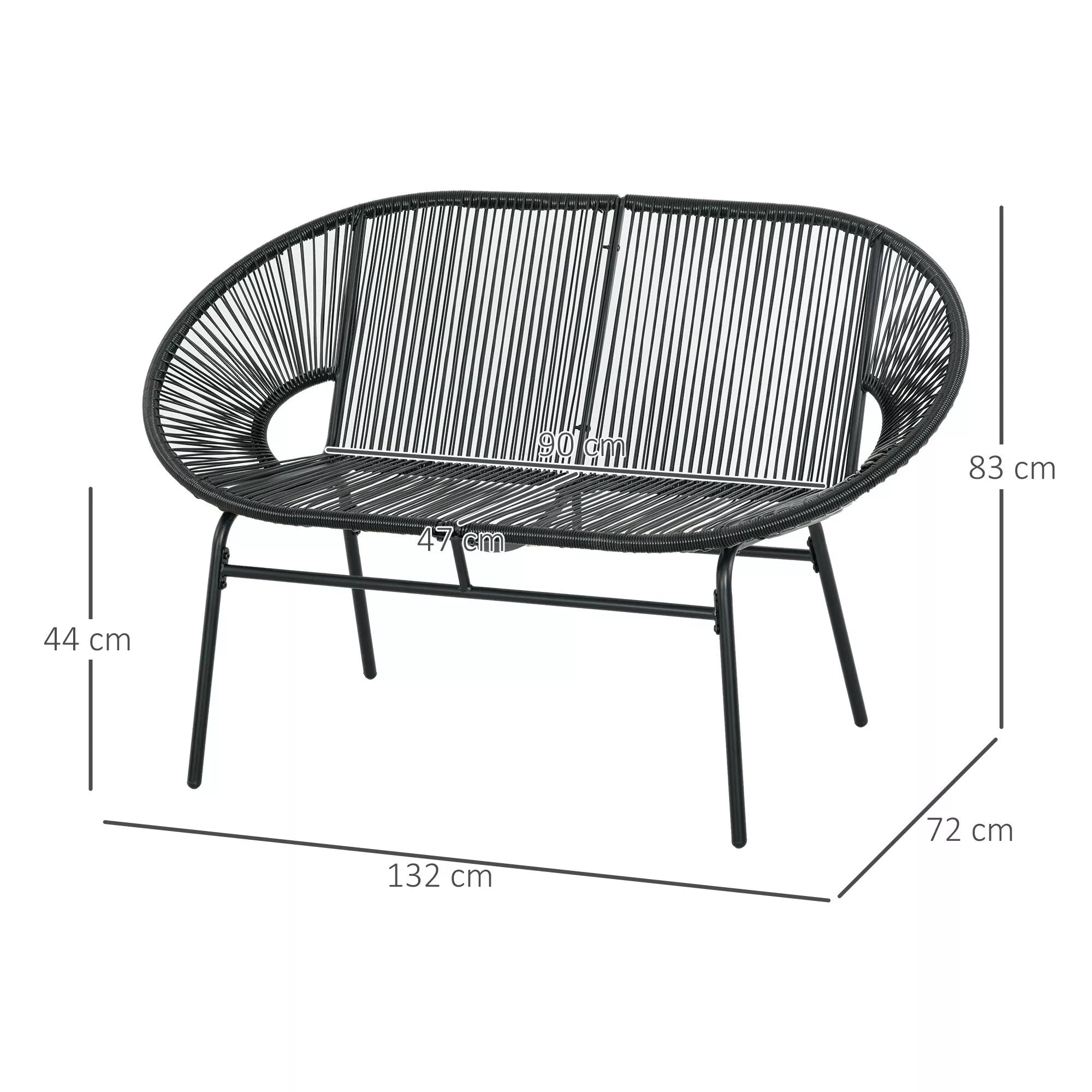Rattaninis fotelis Boho stiliaus poilsio fotelis, 132 cm x 72 cm x 83 cm, juodas