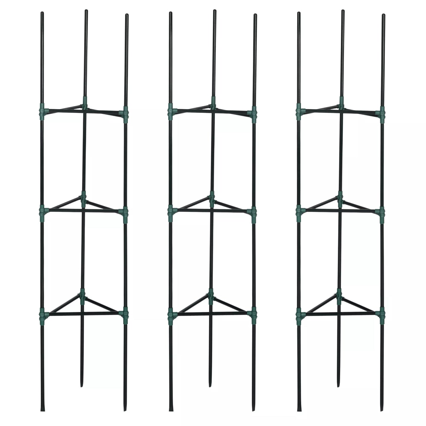 Atrampinė sistema, 3 vnt. rinkinys, augalų grotelės, modulinis dizainas, lauko ir vidaus reikmėms, plienas, žalia, 38 x 38 x 182 cm