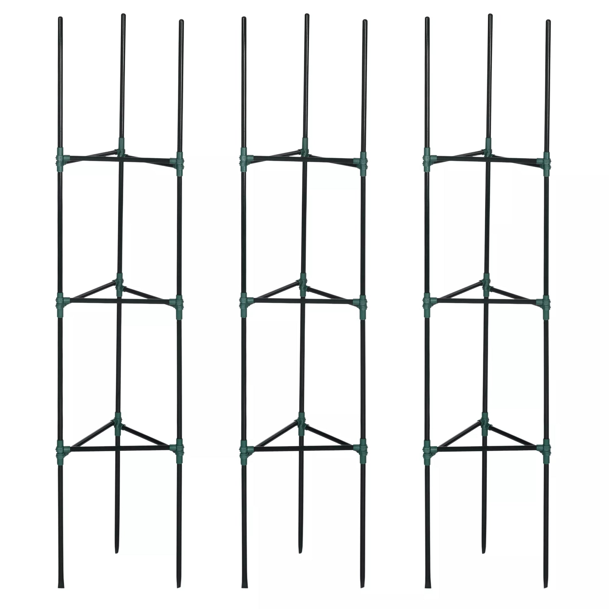 Atrampinė sistema, 3 vnt. rinkinys, augalų grotelės, modulinis dizainas, lauko ir vidaus reikmėms, plienas, žalia, 38 x 38 x 182 cm