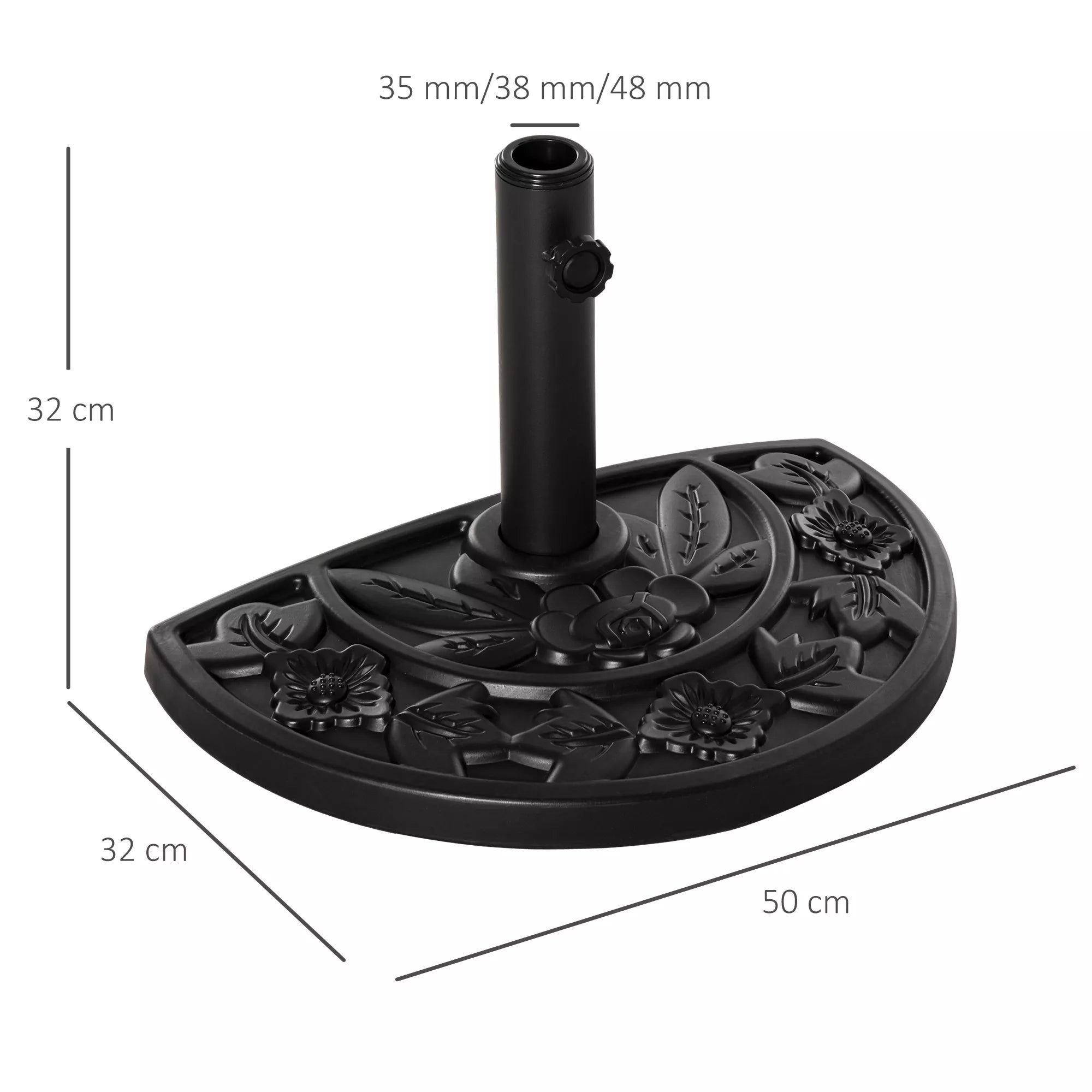 Skėčio stovas, pusapvalus, 9 kg, gėlių motyvu, HDPE/cementas, skirtas skėčio stiebams, kurių skersmuo 35/38/48 mm