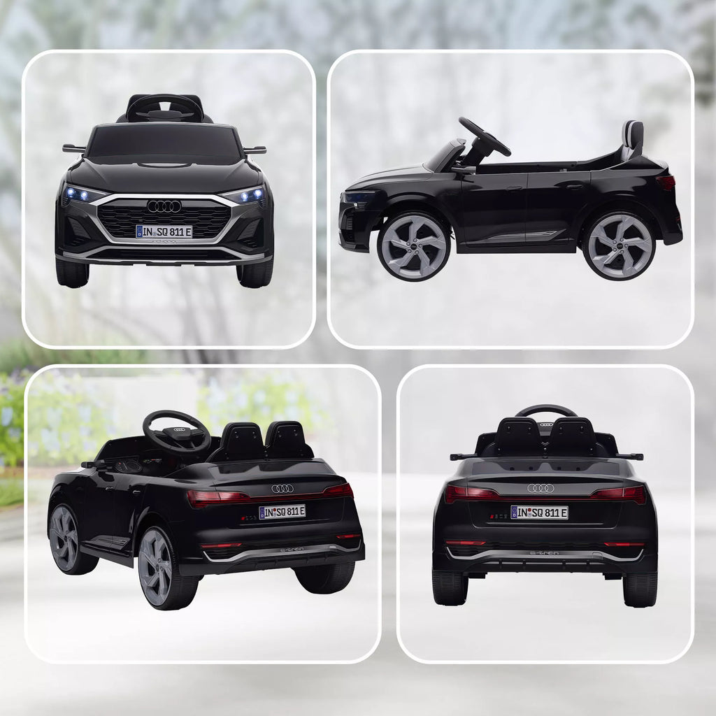 Elektrinis vaikiškas automobilis, 12V Audi Q8, 3-5 km/h, nuotolinio valdymo pultas, priekiniai žibintai, muzika, juodas
