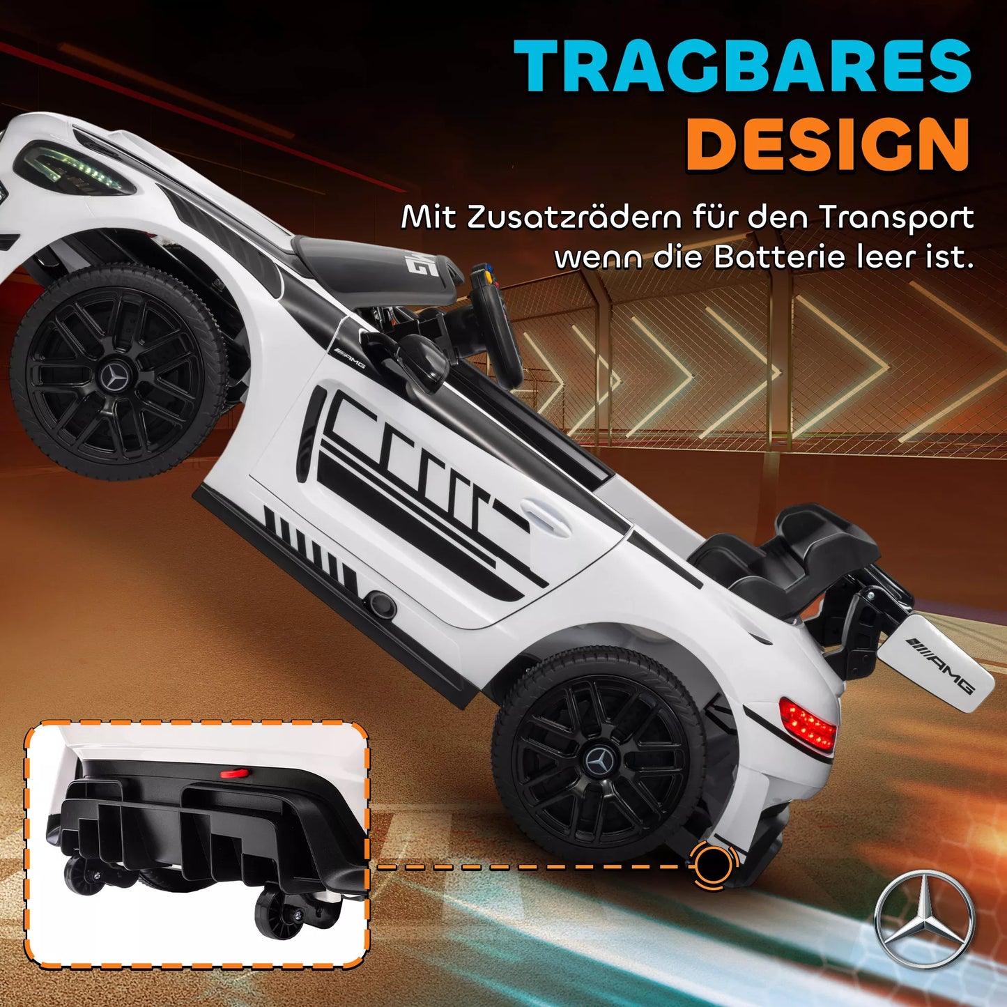 „Mercedes“ elektrinis automobilis, vaikiškas automobilis, 12 V baterija, LED žibintai, muzikos funkcija, signalas, 3–8 metai, baltas