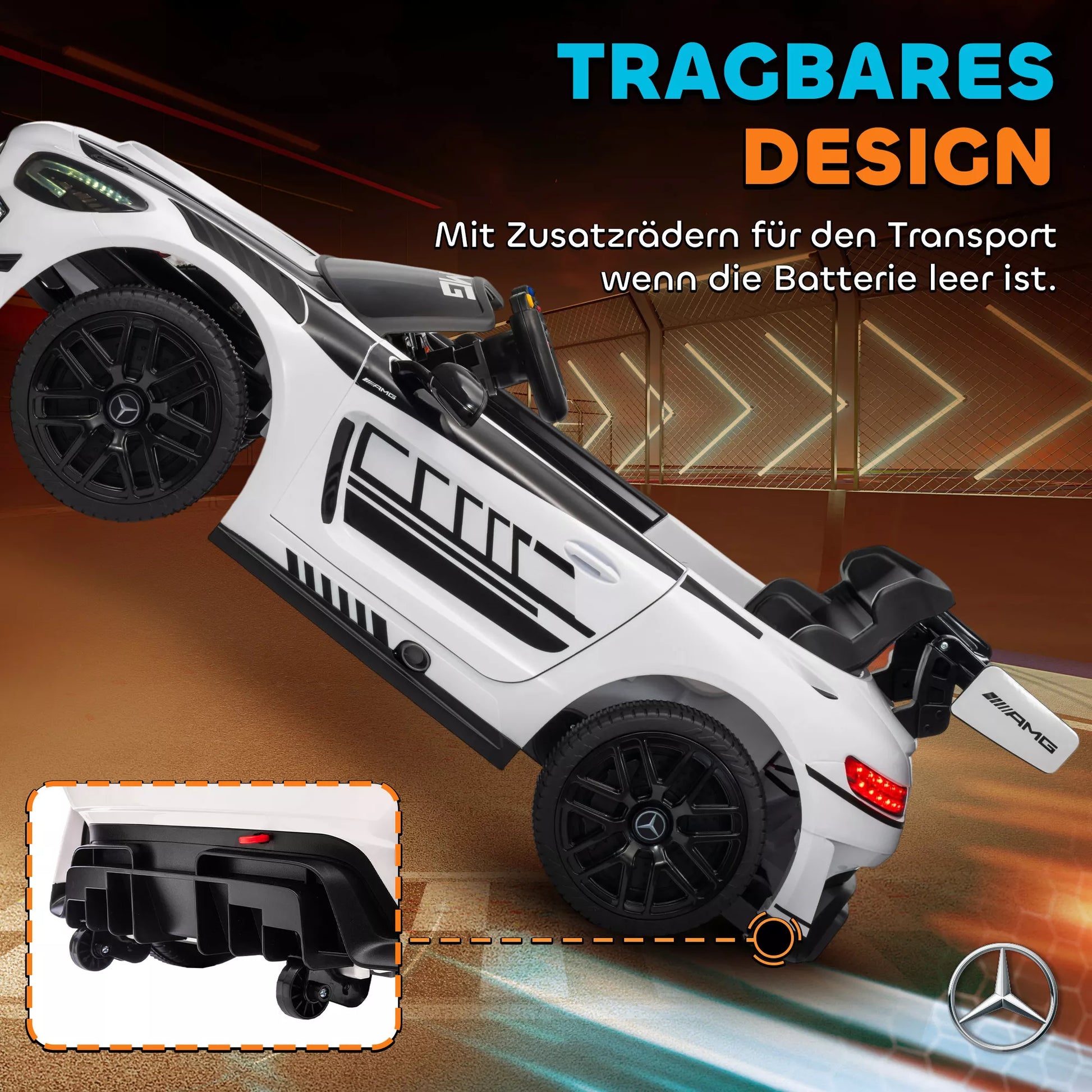 „Mercedes“ elektrinis automobilis, vaikiškas automobilis, 12 V baterija, LED žibintai, muzikos funkcija, signalas, 3–8 metai, baltas