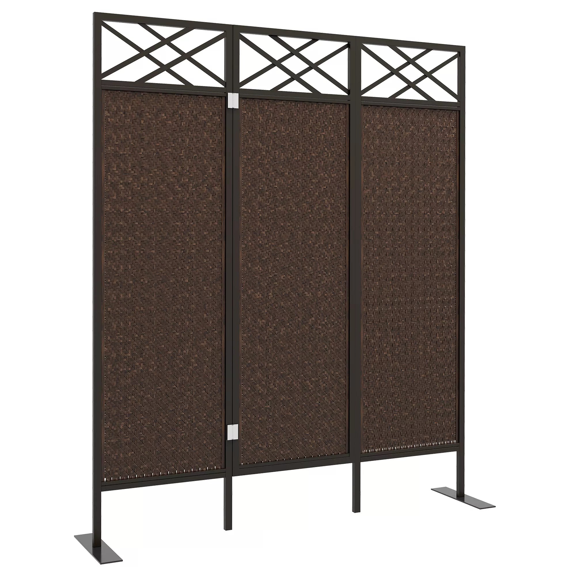 Kambario pertvara Paravant, vintage dizainas, 3 dalys, 148 cm x 33 cm x 181 cm, ruda + juoda