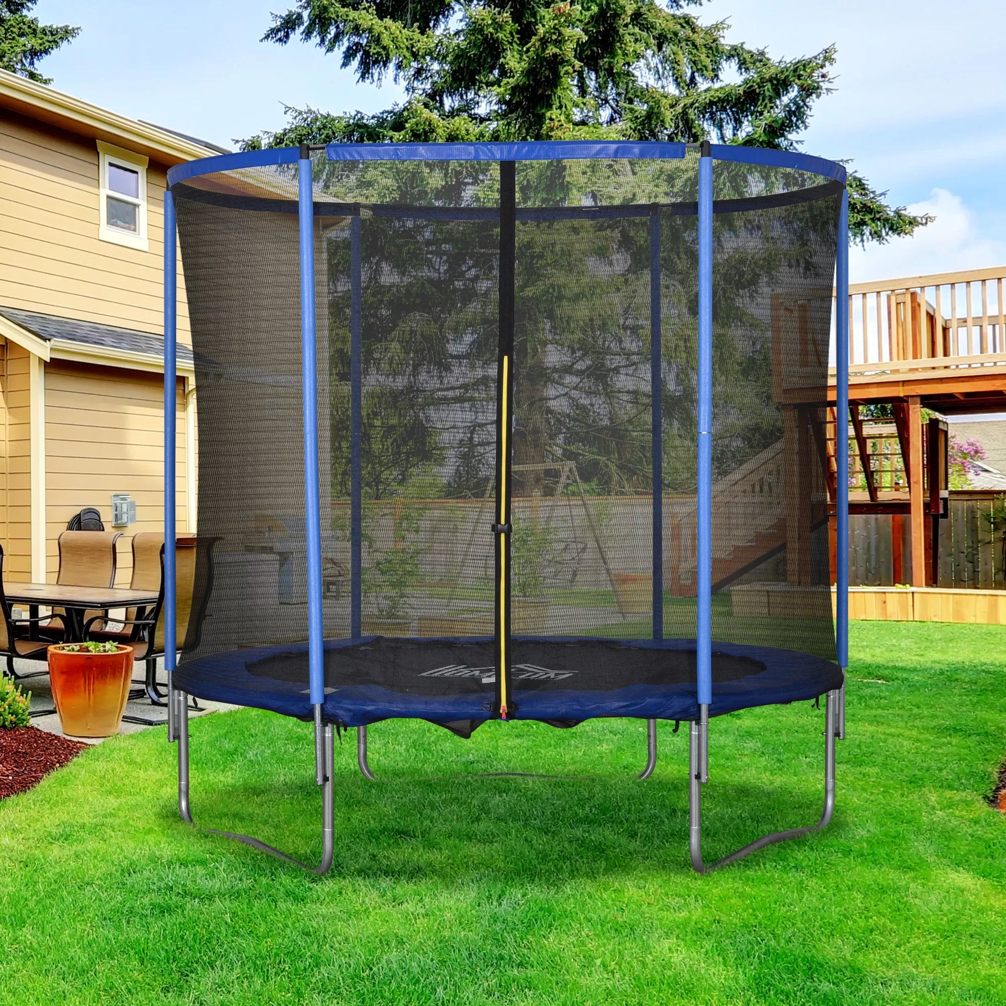 Batutas su apsauginiu tinklu paaugliams ir suaugusiems, mėlynas/juodas, Ø244 × 240 cm, iki 113,6 kg