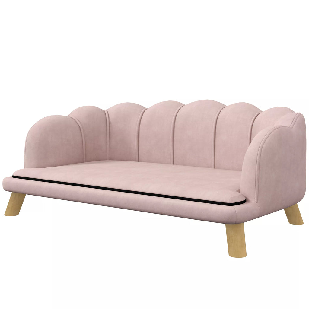 Namai augintiniams skirtas sofa vidutinio dydžio ir dideliems šunims iki 25 kg, tvirtas medinis, paminkštintas, rožinis