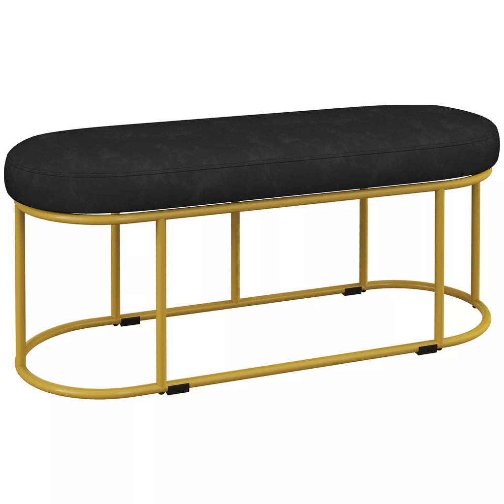 Batuto retro dizaino, suoliukas prie lovos, prieškambario suoliukas, aksomo išvaizda, iki 200 kg, metalinis rėmas, juodas, 100 x 37 x 43 cm