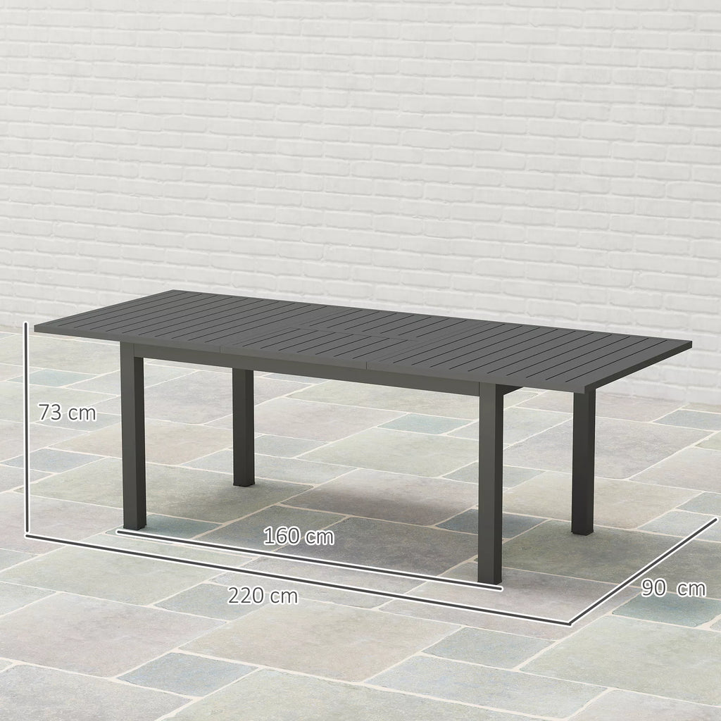 Sodo stalas Išplėstas Aliuminis 160/220x90 cm Atsparus atmosferos poveikiui Balkono stalas, neslidus Bufeto stalas Pilkas