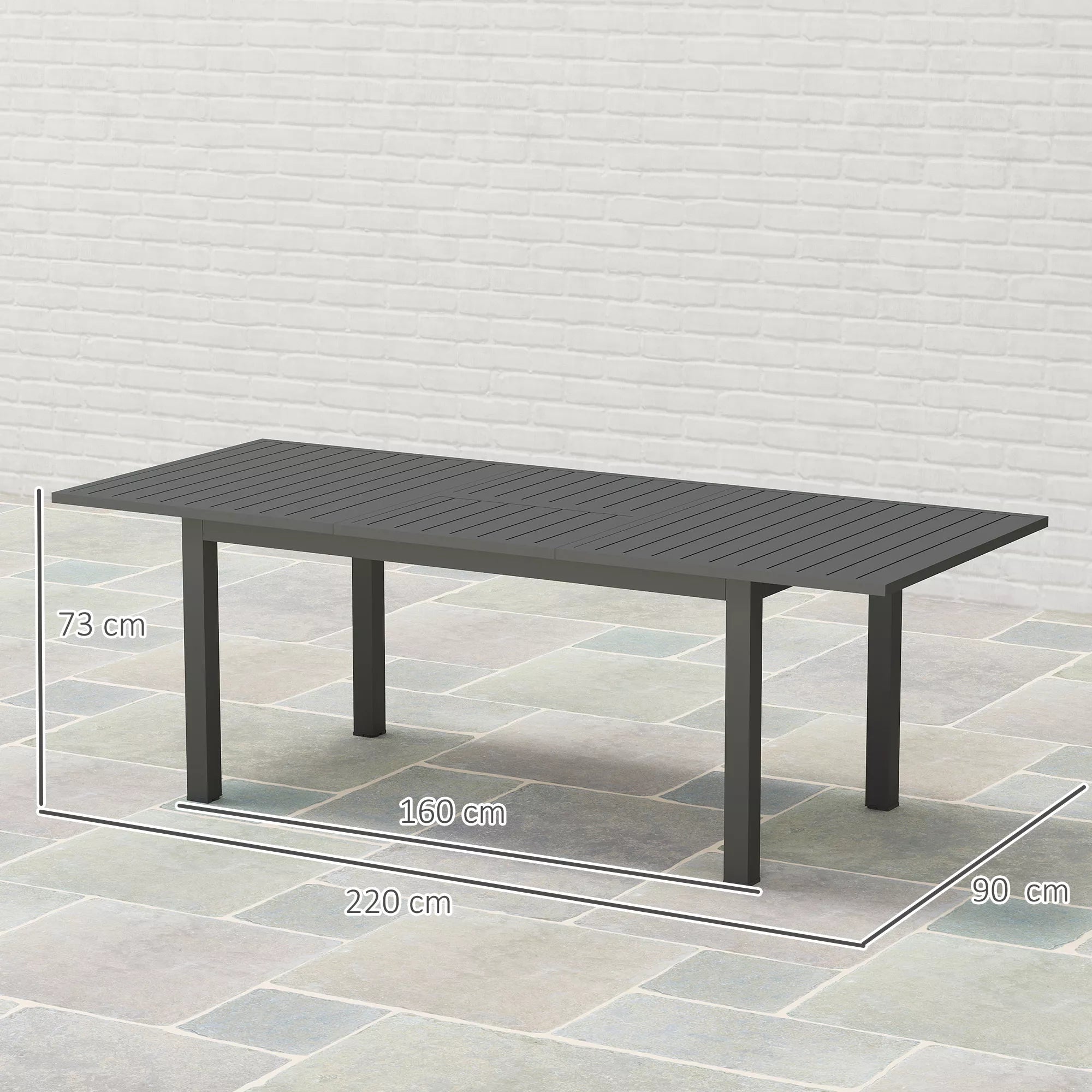 Sodo stalas Išplėstas Aliuminis 160/220x90 cm Atsparus atmosferos poveikiui Balkono stalas, neslidus Bufeto stalas Pilkas