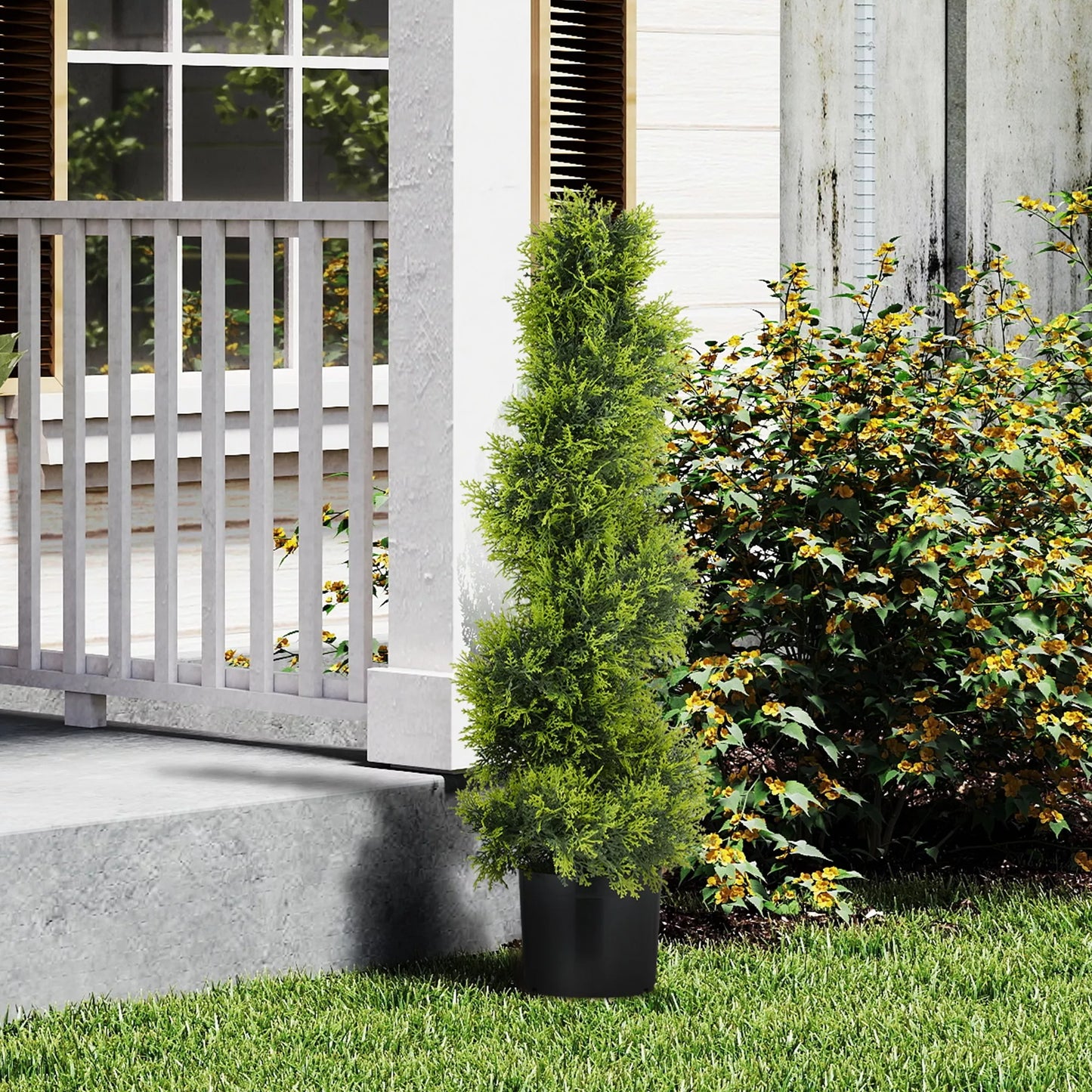 Dirbtinė kiparisė 90cm, spiralinės formos dirbtinis augalas, plastikinis augalas vazone, moderni dekoracija