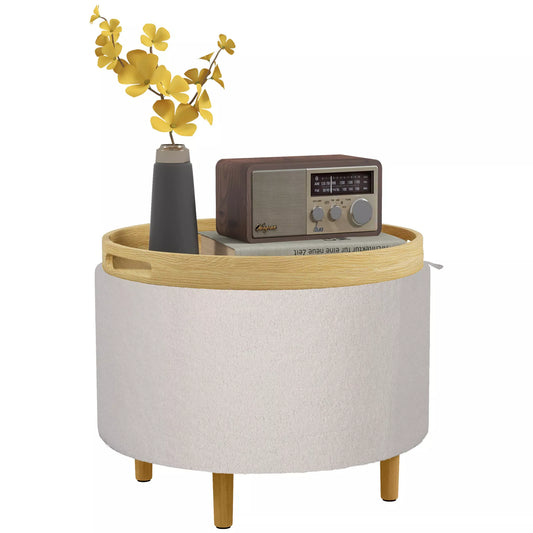 Pufas, Teddy vilnos audinys, paslėpta daiktadėžė, atverčiamas dangtis, 56 cm x 56 cm x 42 cm, baltas