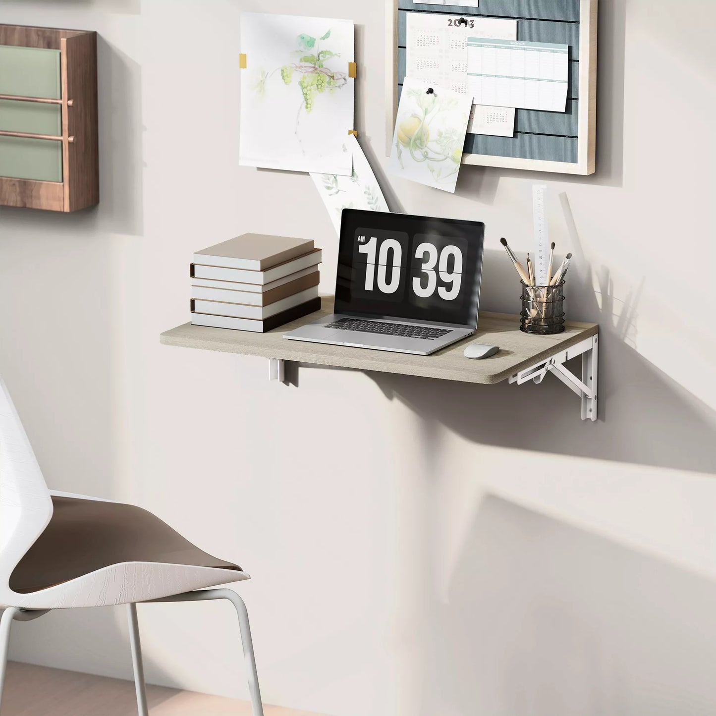 Sieninis sulankstomas stalas, 60x40 cm Sulankstomas stalas, vietą taupantis plaukiojantis stalas su užapvalintais kampais, skirtas namų biurui, svetainei, miegamajam, virtuvei, ąžuolas