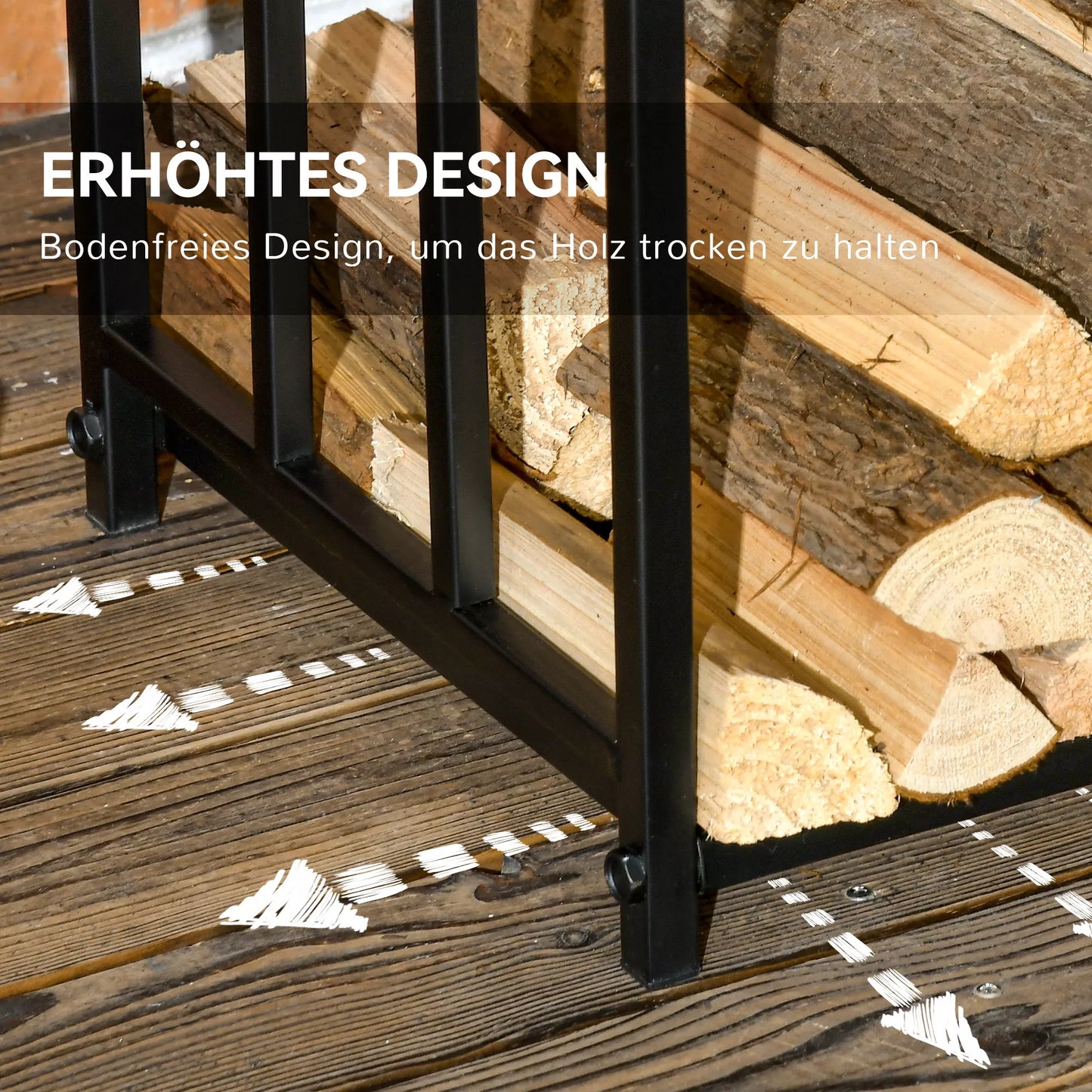 Vidinis malkų stovas 46 x 32 x 126 cm, 3 lygiai, malkų lentyna su 4 kabliukais, metalas, juodas