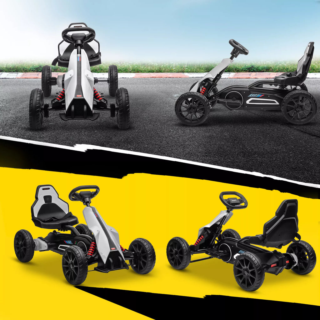 Go-Kart vaikams, elektrinis kartas, iki 5 km/h, saugos diržas, sėdynė su atlošu, plastikas, metalas, balta spalva