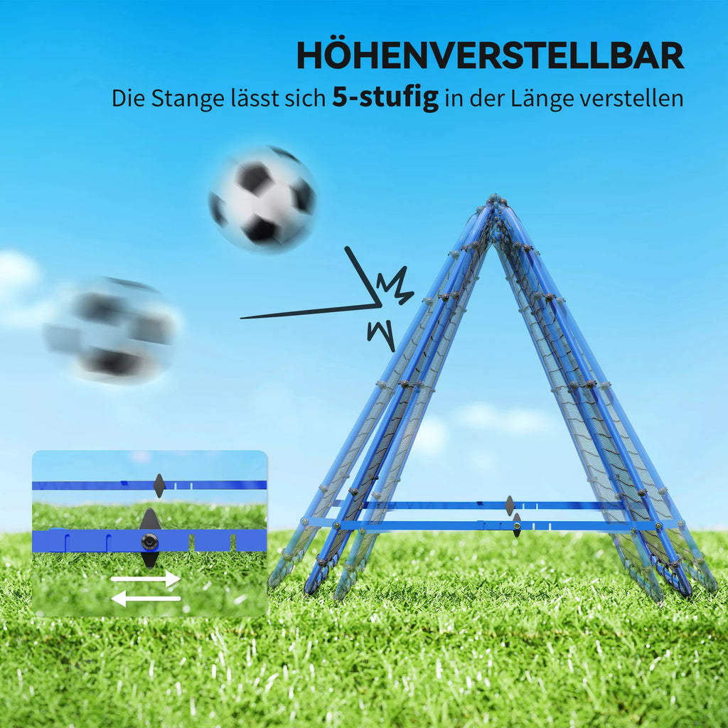 Dvigubas atmušėjas futbolui, reguliuojama atmušimo sienelė su 5 kampinėmis pozicijomis, tinklinis atmušėjas, 100 x 68-95cm atmušimo vartai jaunimui, atmušimo sienelė rankinio treniruotėms, mėlynas