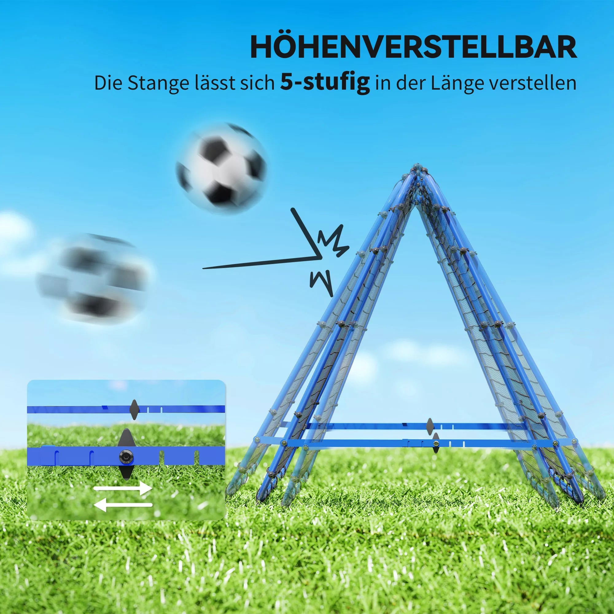 Dvigubas atmušėjas futbolui, reguliuojama atmušimo sienelė su 5 kampinėmis pozicijomis, tinklinis atmušėjas, 100 x 68-95cm atmušimo vartai jaunimui, atmušimo sienelė rankinio treniruotėms, mėlynas