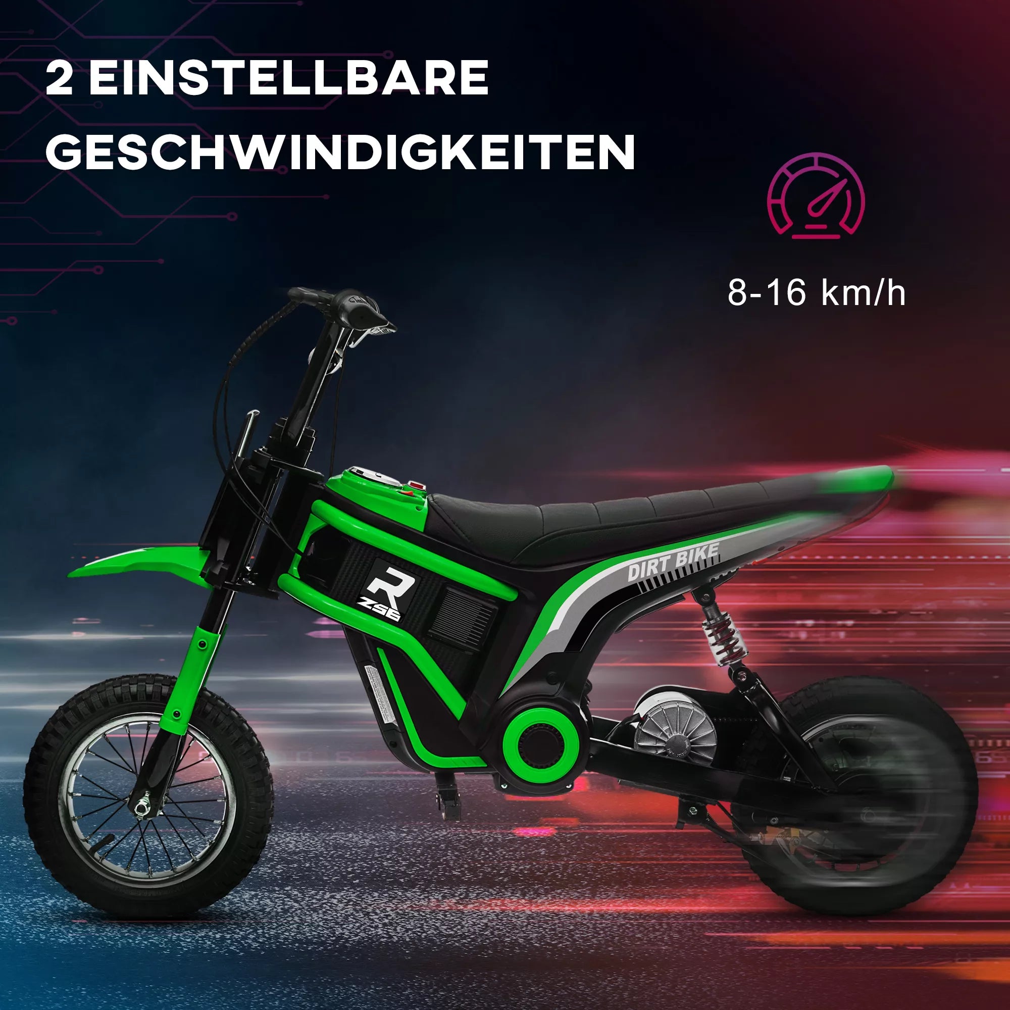 Vaikiškas elektrinis motociklas, 8–12 metų vaikams, iki 65 kg, žalias