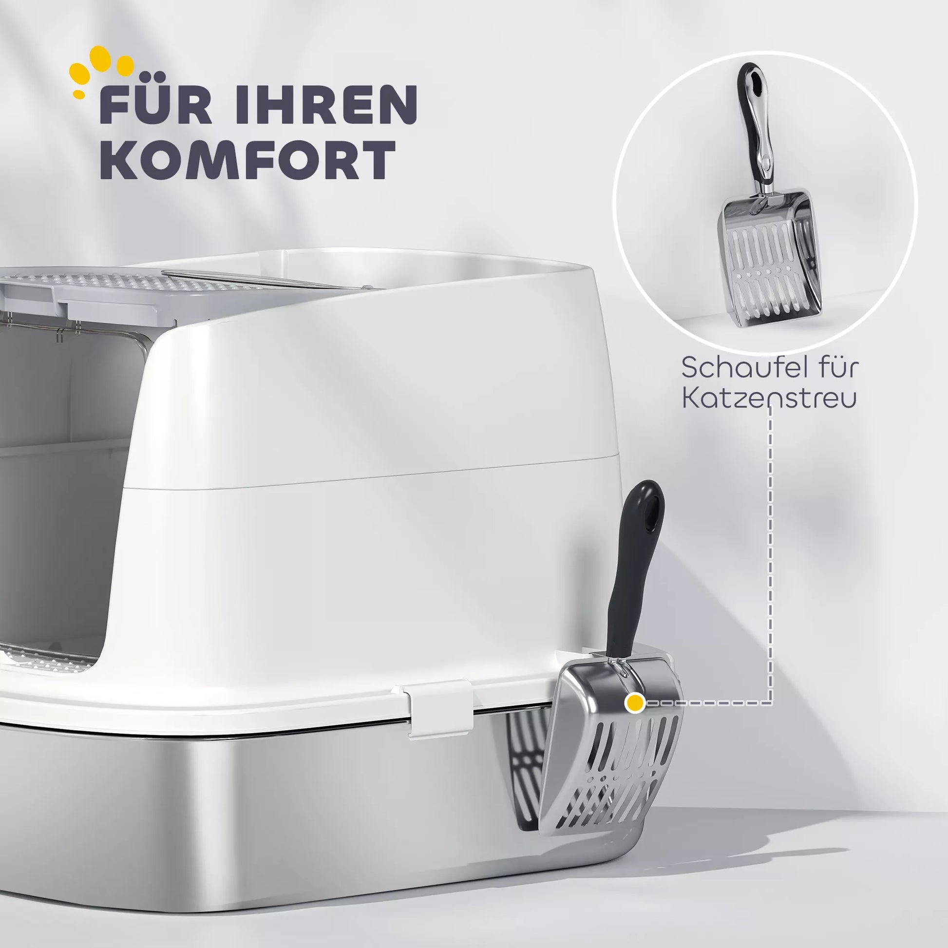 Katės tualetas iš nerūdijančio plieno, uždaras katės tualetas su semtuvu, kvapo maišeliu, įėjimu ir išėjimu