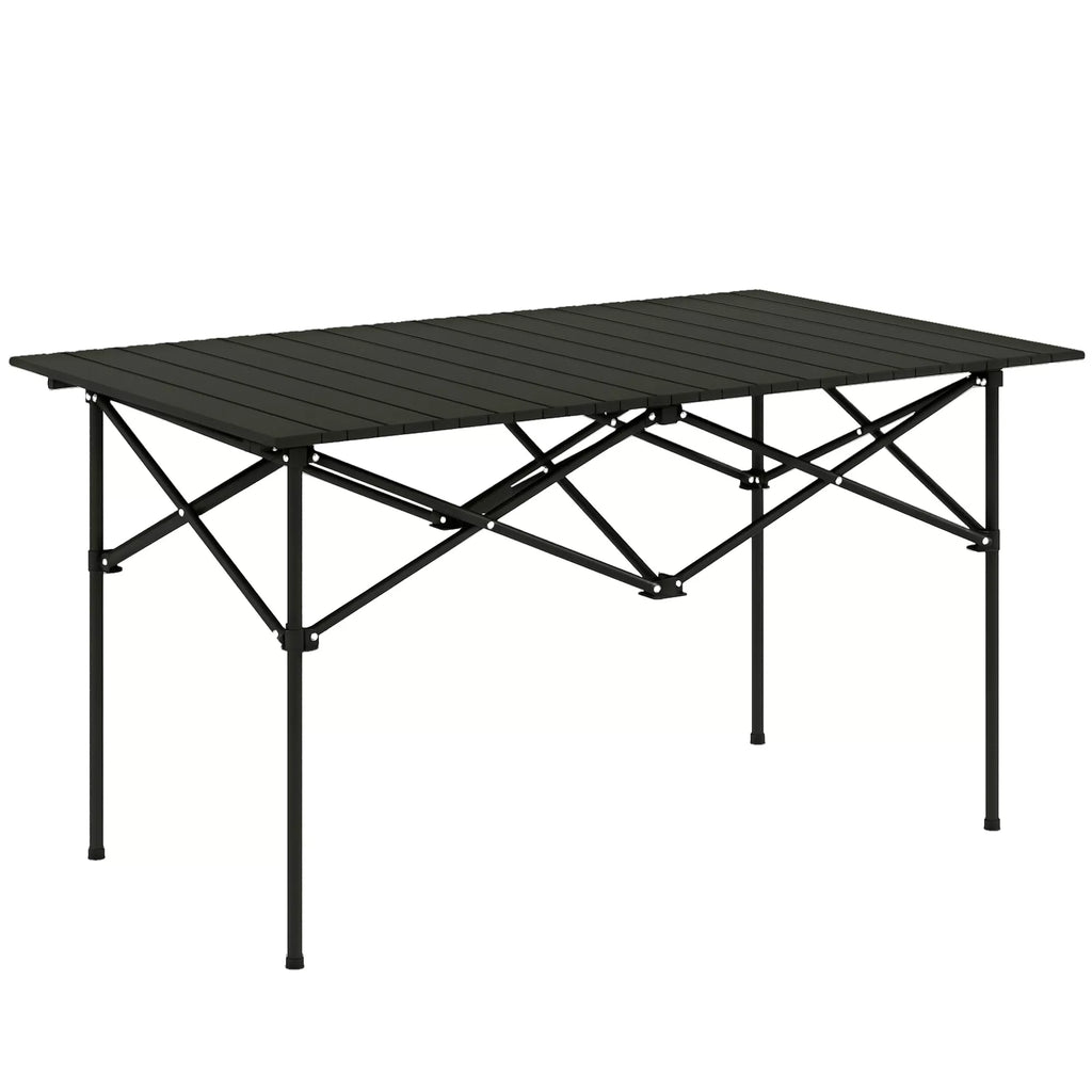 Kempingo stalas Sulankstomas stalas su suskleidžiamu stalviršiu Sodinis stalas iš aliuminio 2 asmenims 95 x 55 cm Juodas