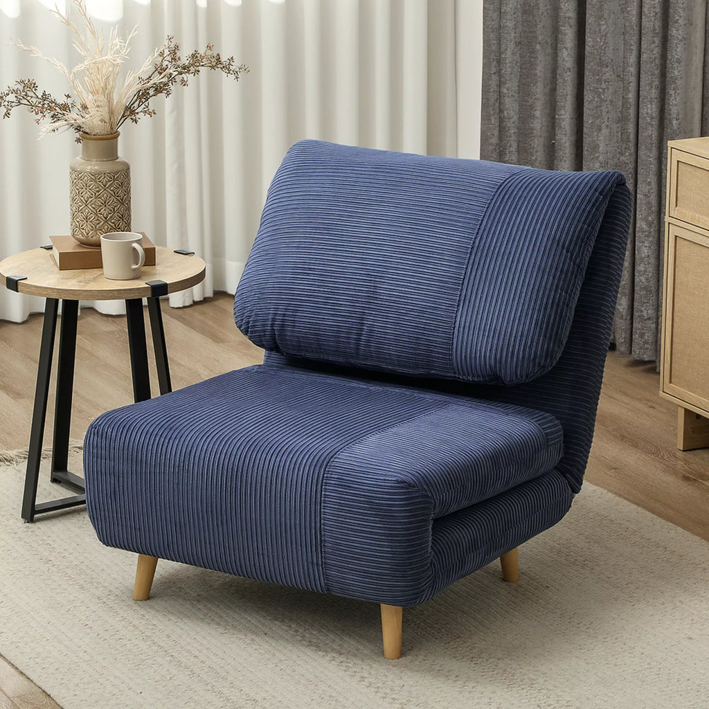 2 viename miegamoji sofa-kėdė svečio lova, reguliuojama galvos atrama, kordilokos išvaizda, 82 cm x 87 cm x 89 cm, mėlyna