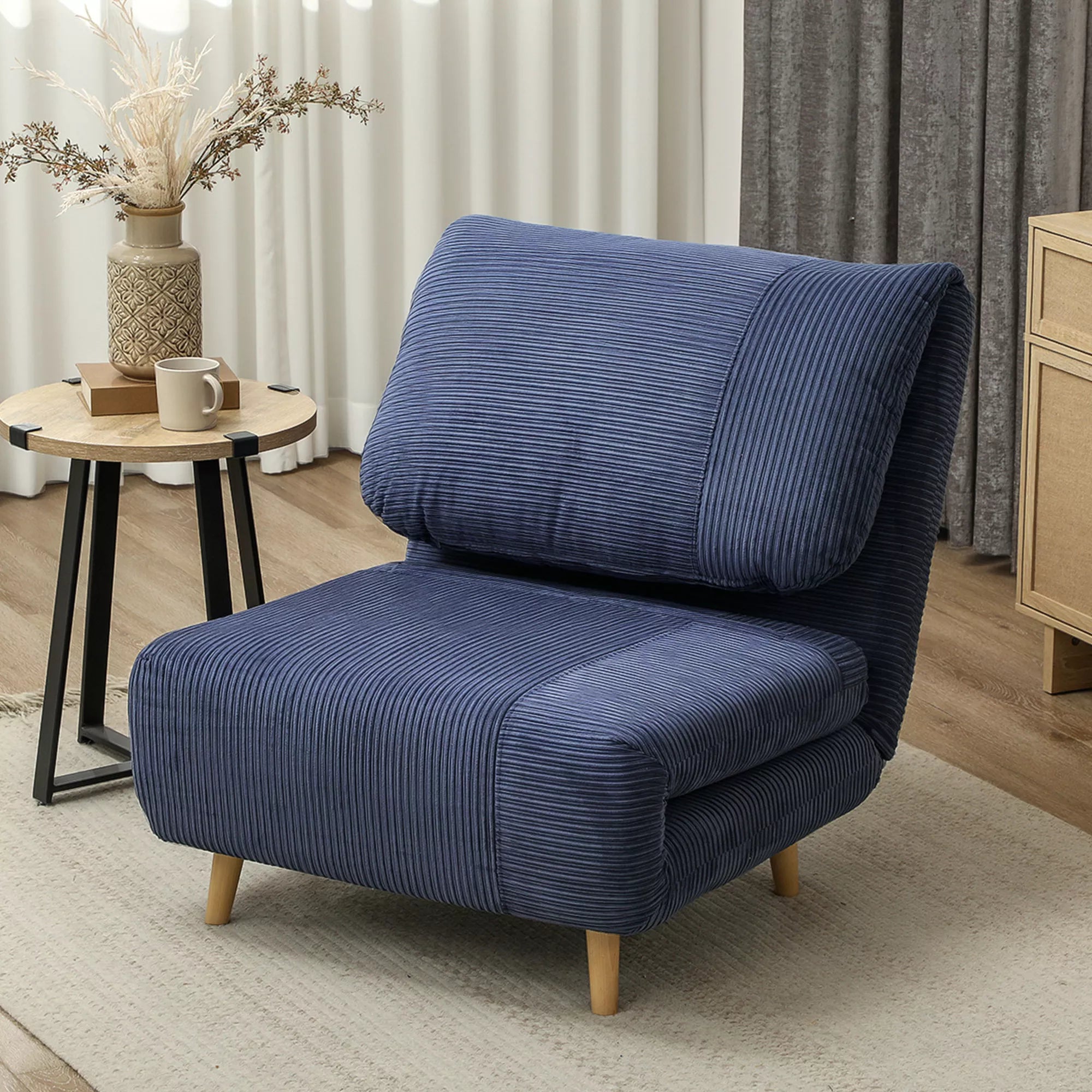 2 viename miegamoji sofa-kėdė svečio lova, reguliuojama galvos atrama, kordilokos išvaizda, 82 cm x 87 cm x 89 cm, mėlyna