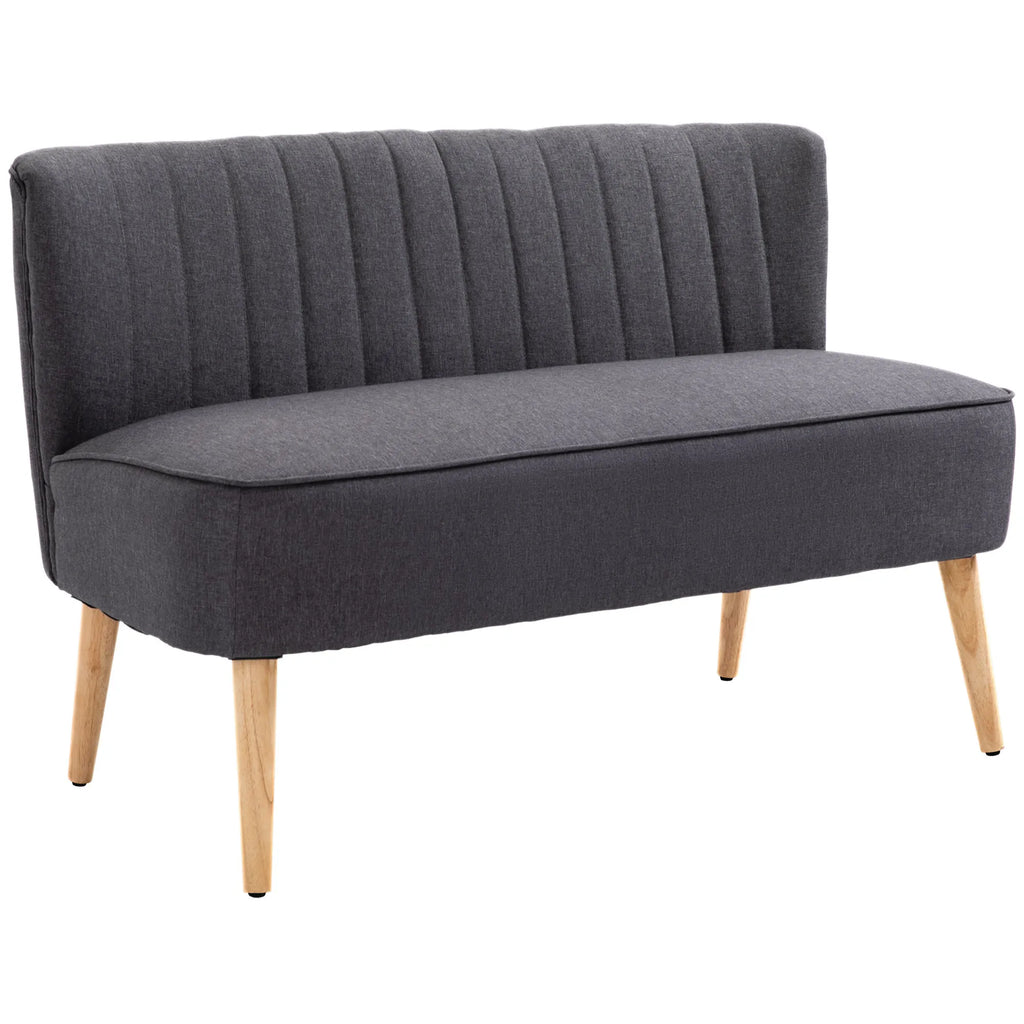 Dvivietė sofa, minkšta kušetė su lengvai prižiūrimu audiniu, tekstilė ir medis, 117x56,5x77 cm, tamsiai pilka