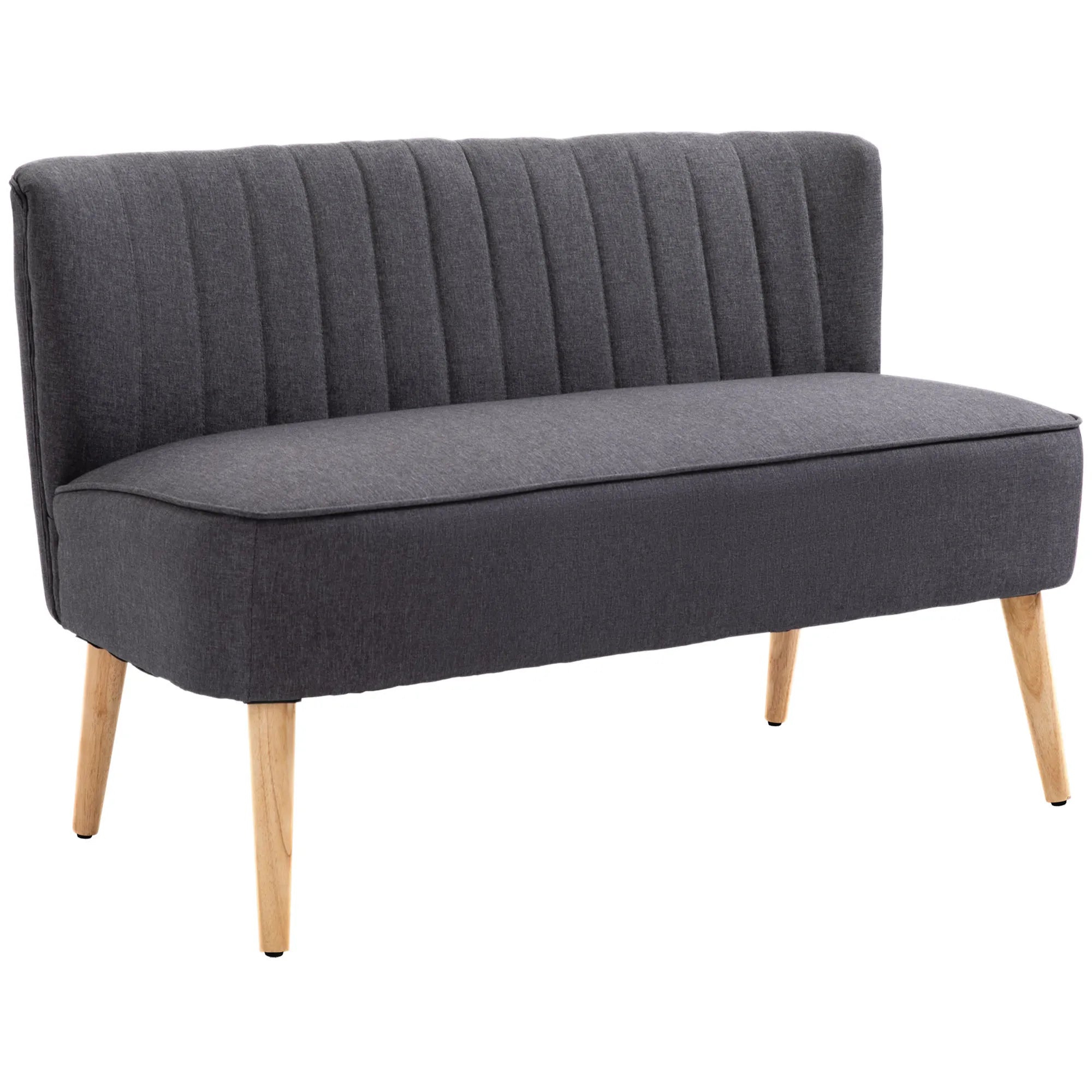 Dvivietė sofa, minkšta kušetė su lengvai prižiūrimu audiniu, tekstilė ir medis, 117x56,5x77 cm, tamsiai pilka