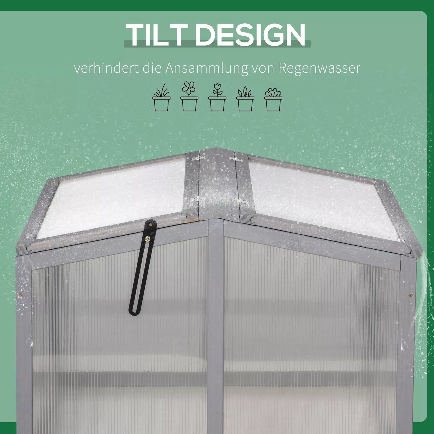 Šiltnamis / daigykla su dangčiu iš medžio ir polikarbonato, atsparus oro sąlygoms, šviesiai pilkas, 90 x 80 x 58 cm