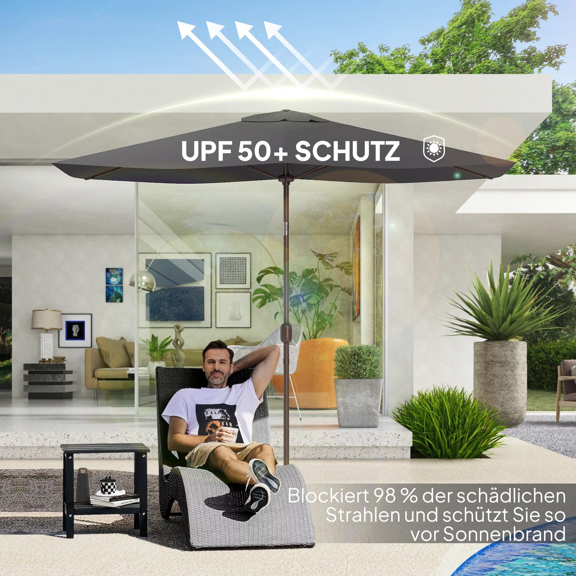 Saulės skėčio atsarginis apvalkalas 2 x 3 m 6 atramos UV50+ ir vandeniui atsparus terasos skėčio apvalkalas