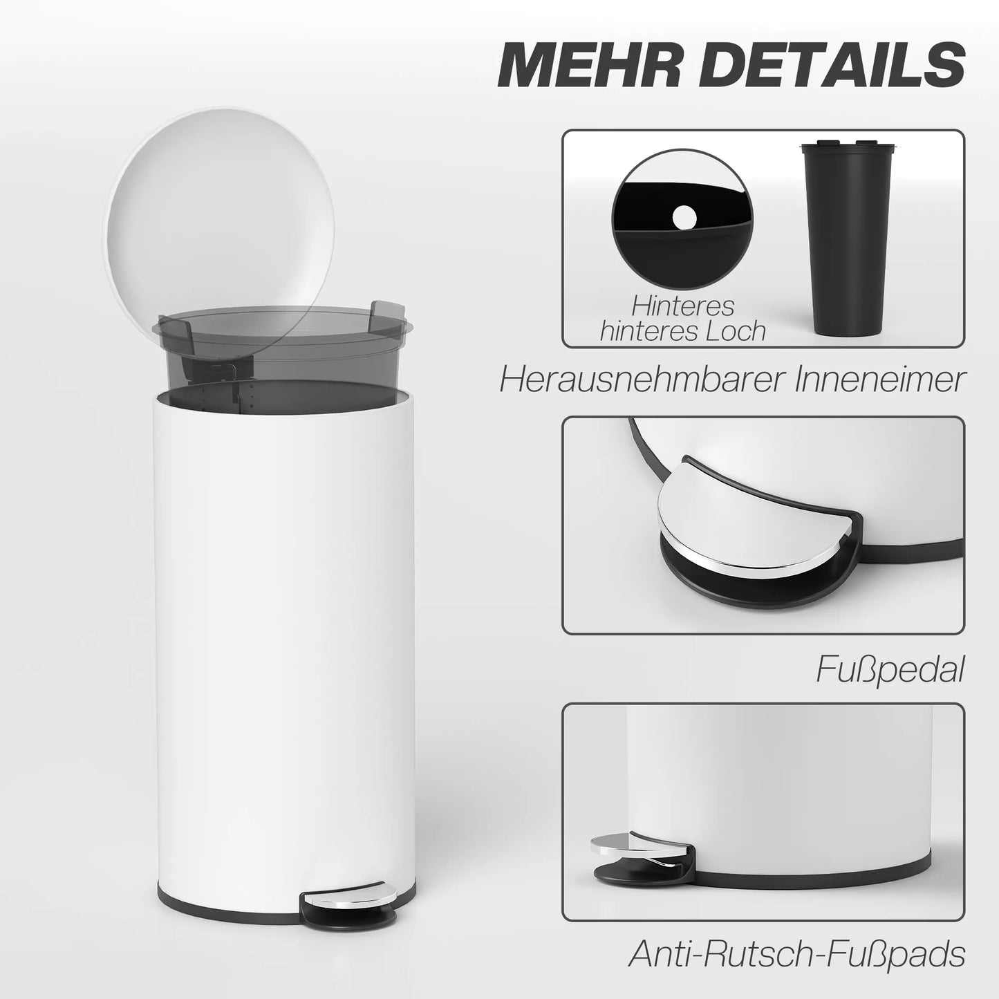 30 L šiukšliadėžė, su pedalu, užfiksuojamu dangčiu, atspari dėmėms, kreminės baltos spalvos