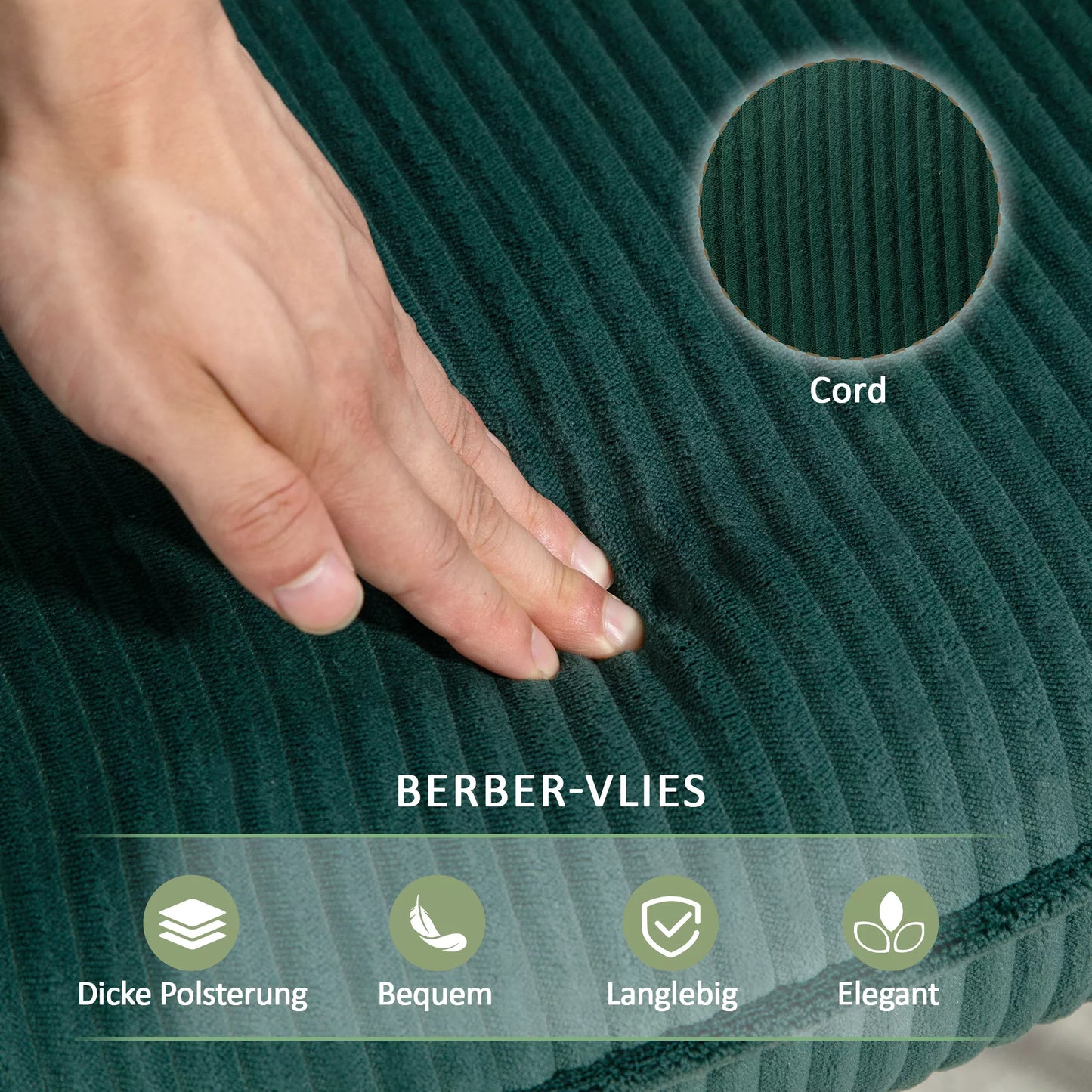 Supamasis krėslas, buko medienos slydtuvai, storas paminkštinimas, tamsiai žalias, iki 120 kg