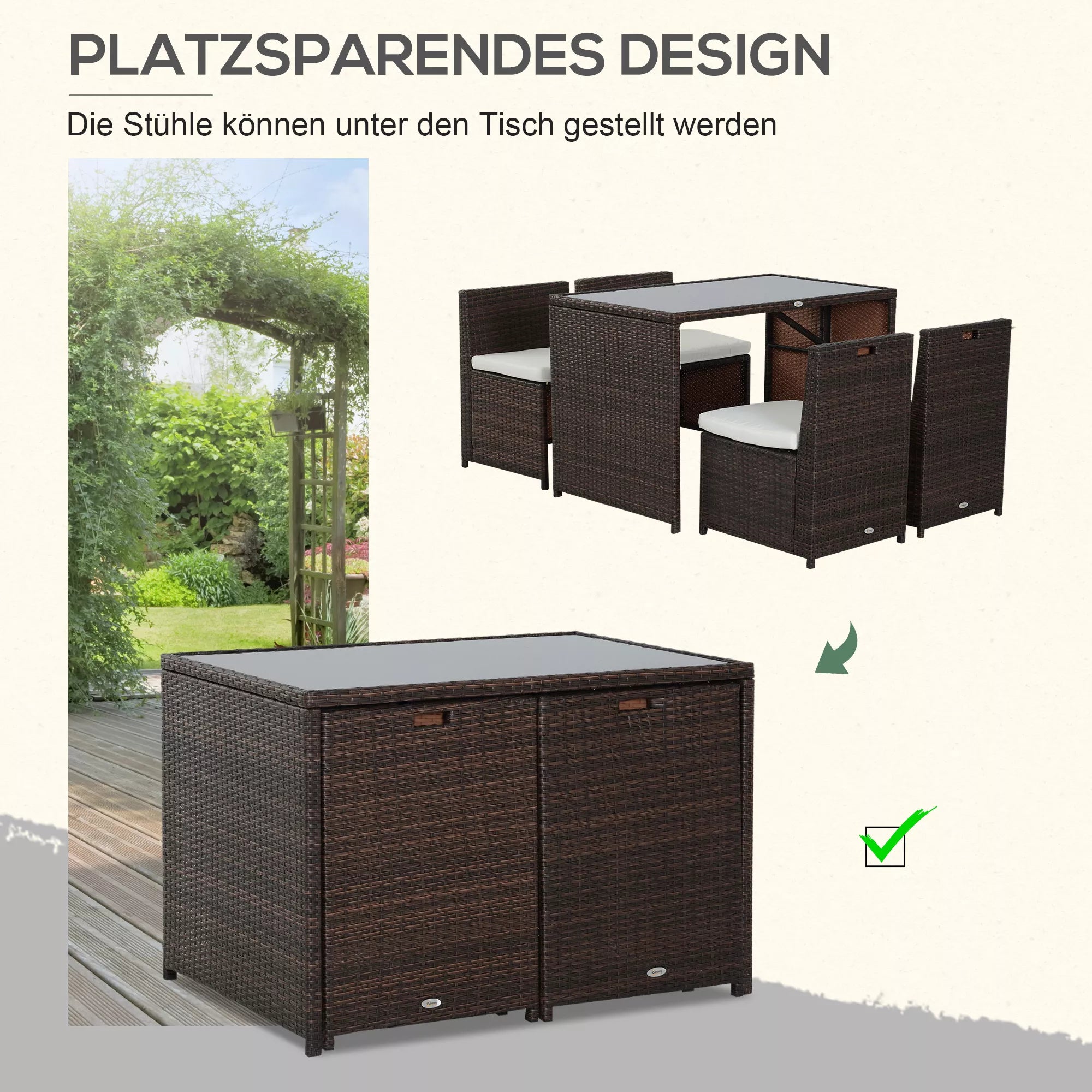 Lauko baldų komplektas 4 asmenims, rudas
