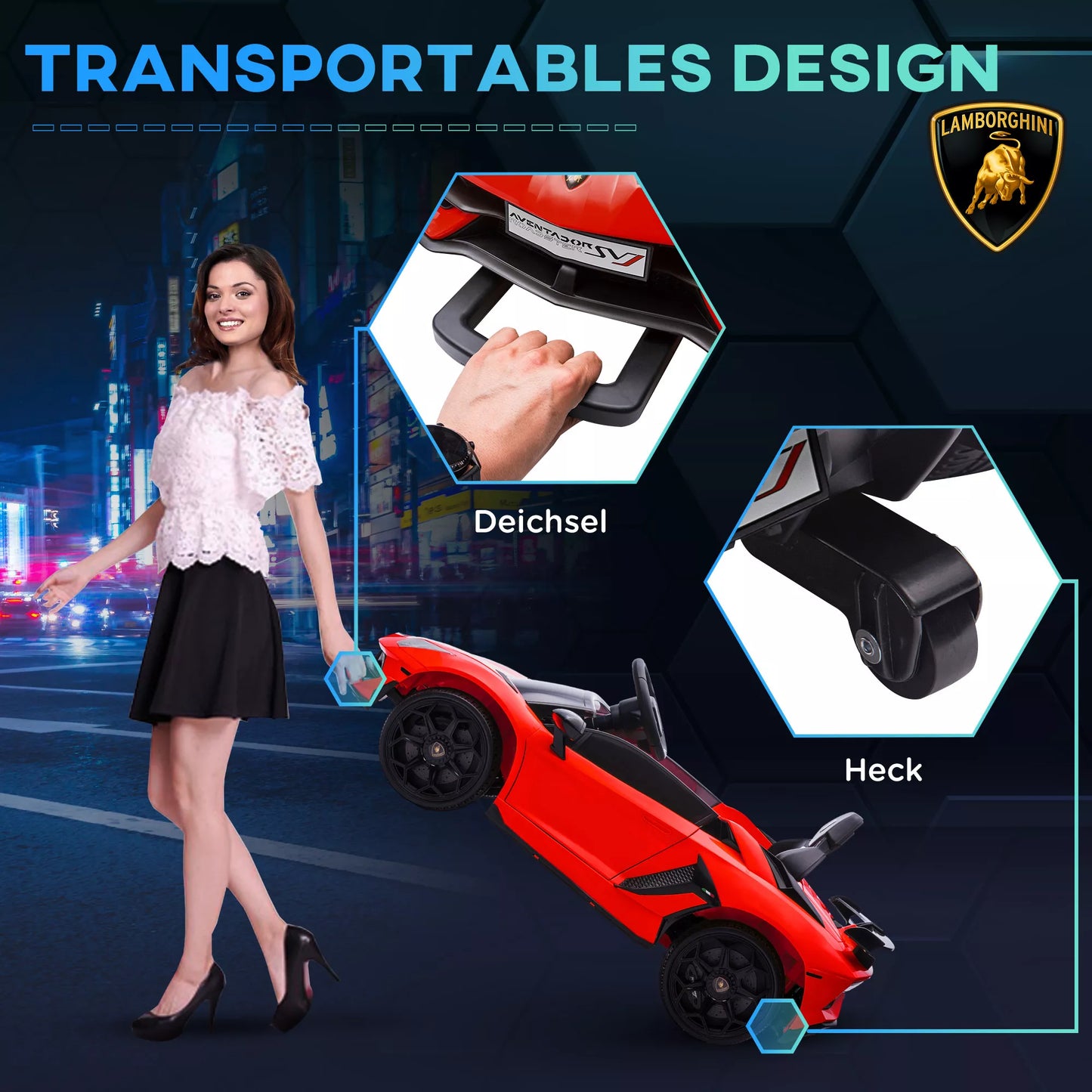 Elektrinis vaikiškas automobilis Lamborghini Aventador, licencijuotas, su atidaromomis (drugelio tipo) durimis, muzika, garsiniu signalu, skirtas 3-5 metų vaikams, raudonas