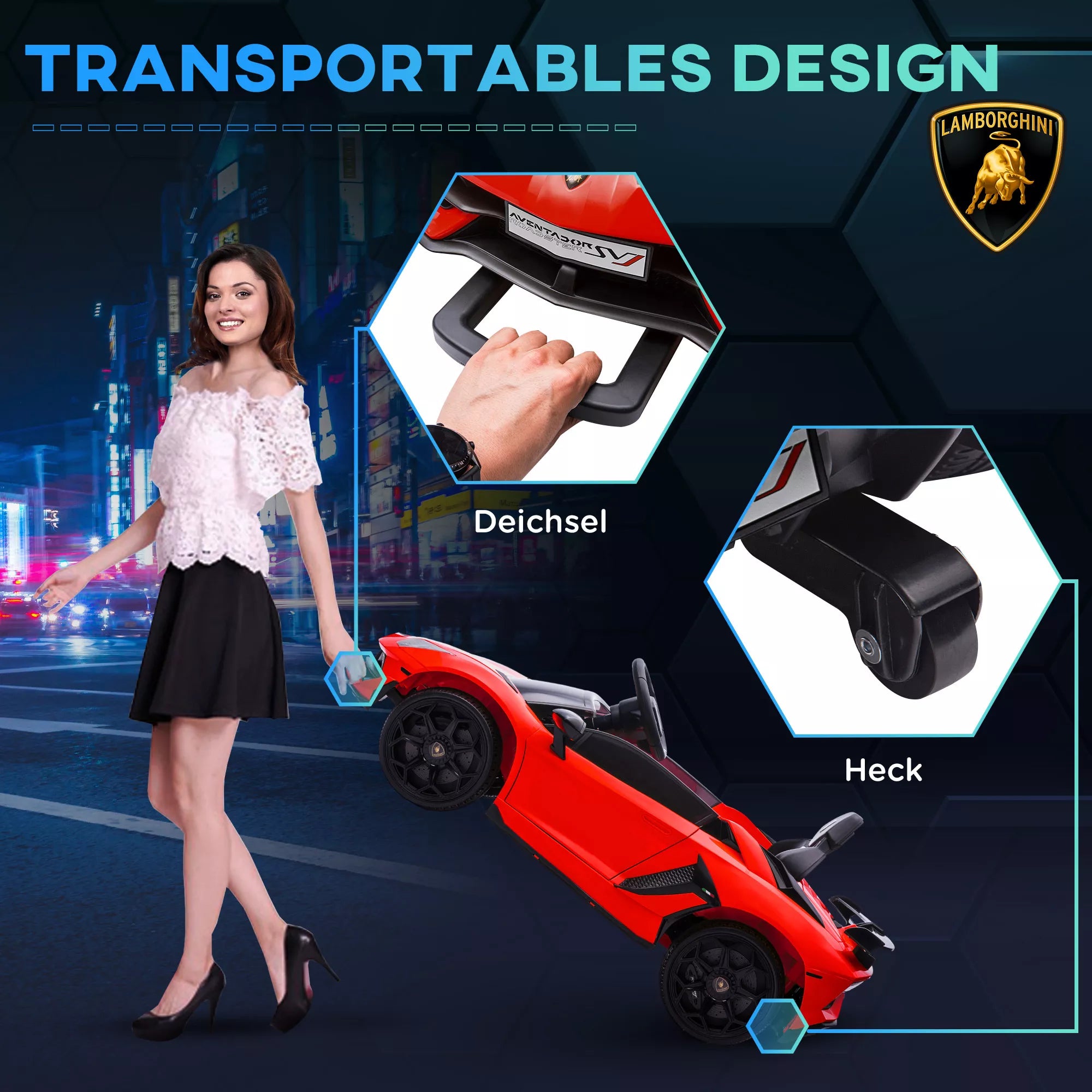 Elektrinis vaikų automobilis, licencijuotas „Lamborghini Aventador“, sparninės durys, muzika, signalas, skirtas 3–5 metų vaikams, raudonas