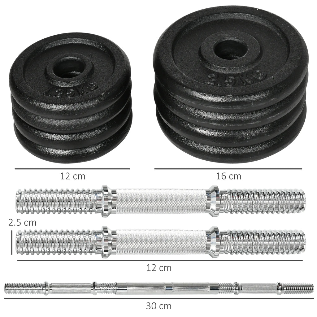 Hanteliai, ilgieji hanteliai, 2-in-1, 20 kg, 8 hantelių diskai, nerūdijantys, geležiniai, juodi, 95 x 16 x 16 cm
