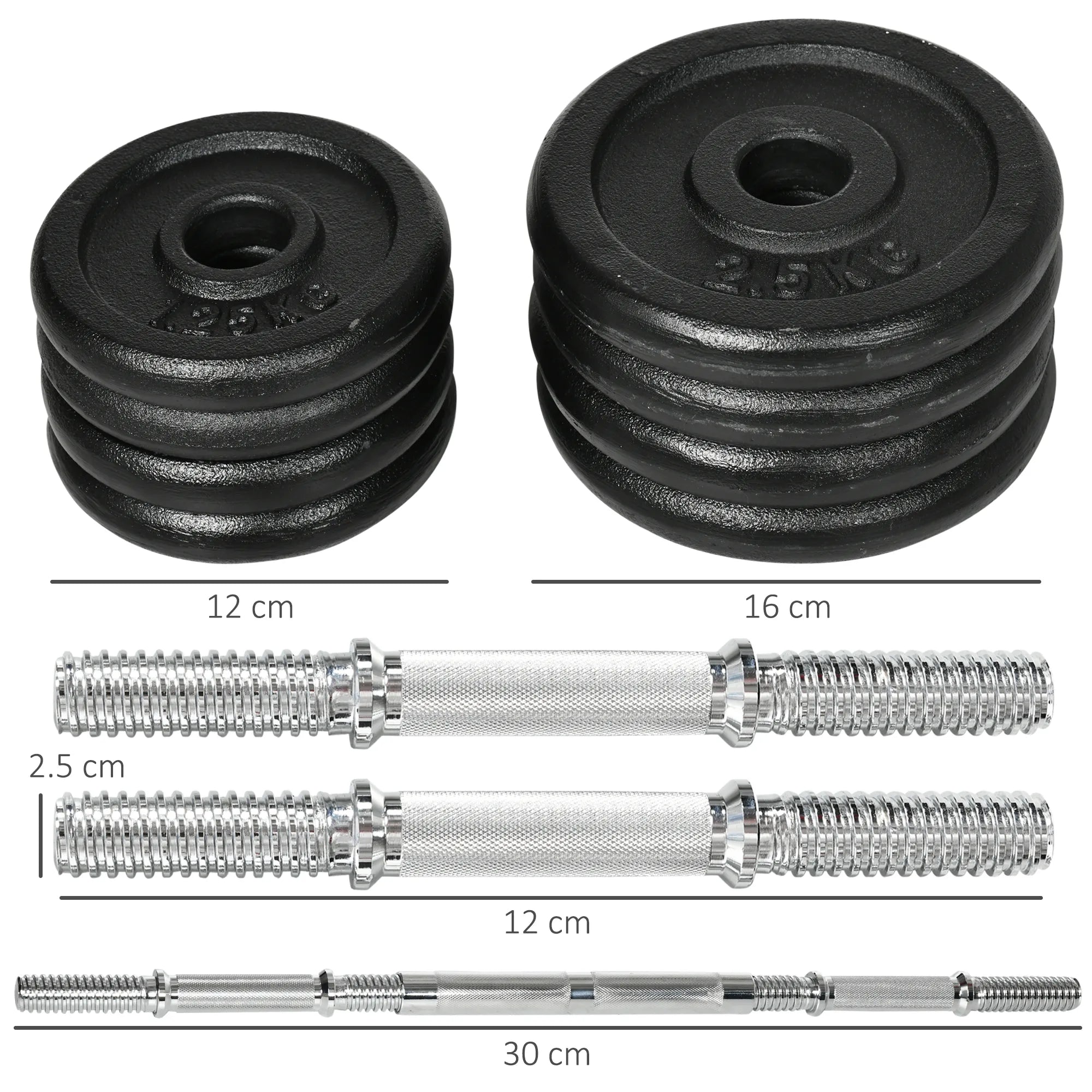 Hanteliai, ilgieji hanteliai, 2-in-1, 20 kg, 8 hantelių diskai, nerūdijantys, geležiniai, juodi, 95 x 16 x 16 cm