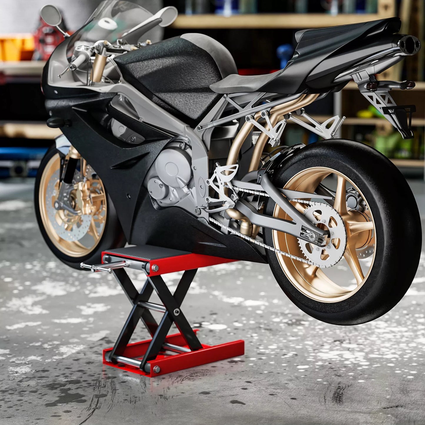 Motociklo keltuvas 500 kg keliamoji galia, motociklo pakelimo platforma, reguliuojamas aukštis 100-370 mm