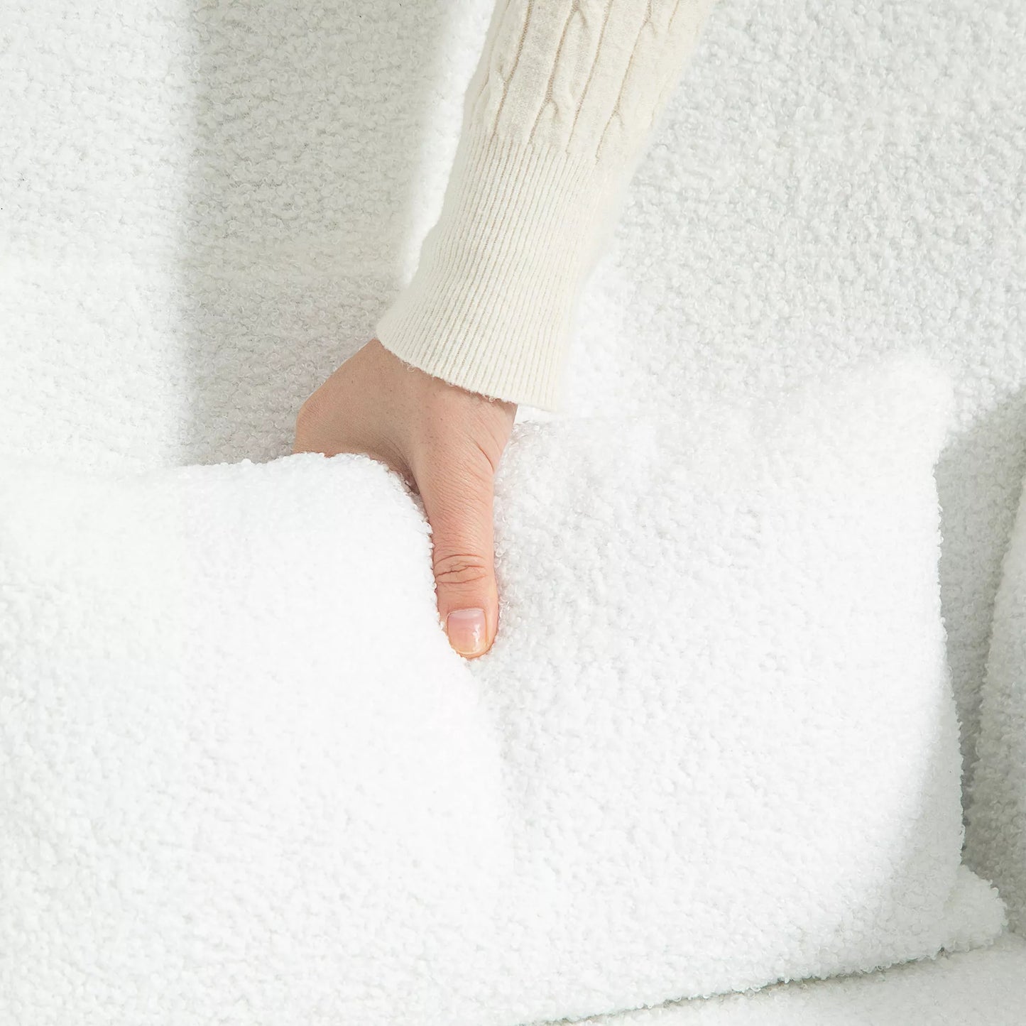 Supamas krėslas, purus užvalkalas, juosmens atrama, neslystantis, iki 120 kg, baltas