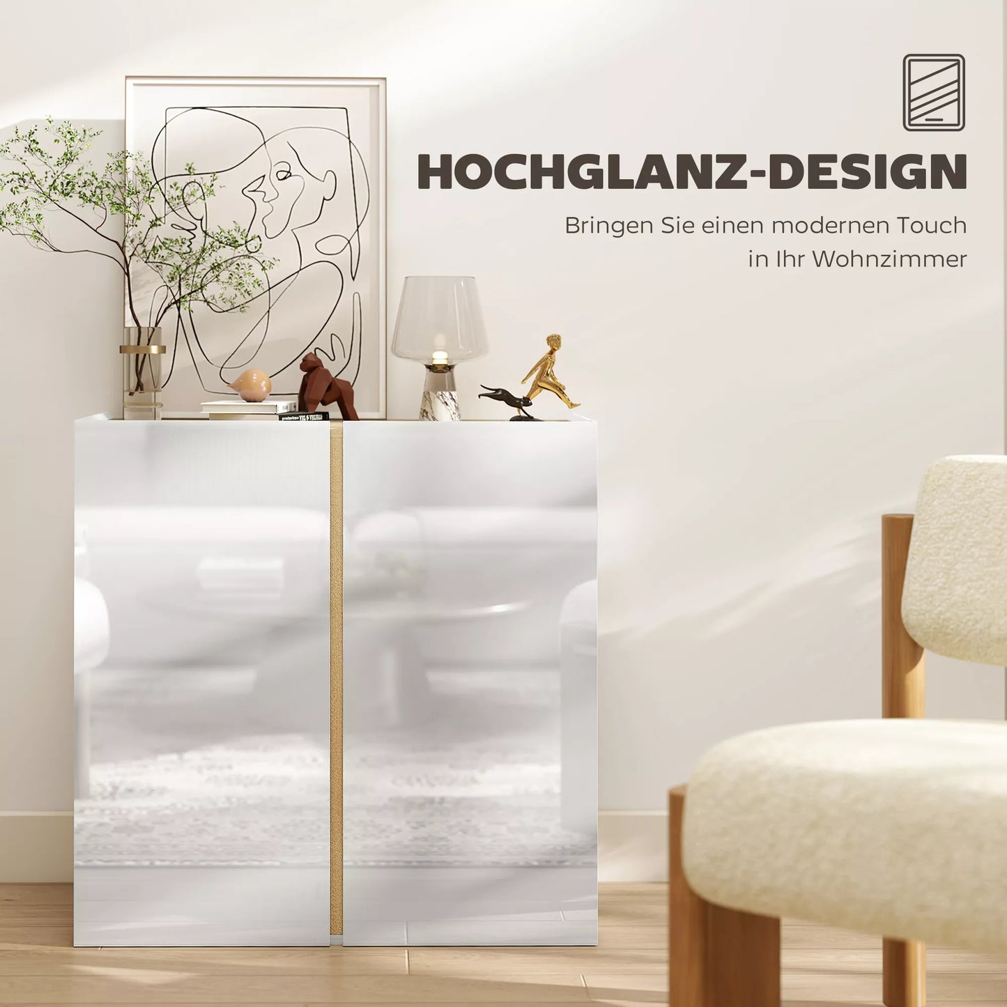 Komoda, bufetas su minkštai uždaromomis durelėmis, reguliuojama lentyna, skirta svetainei, virtuvei, valgomajai, balta