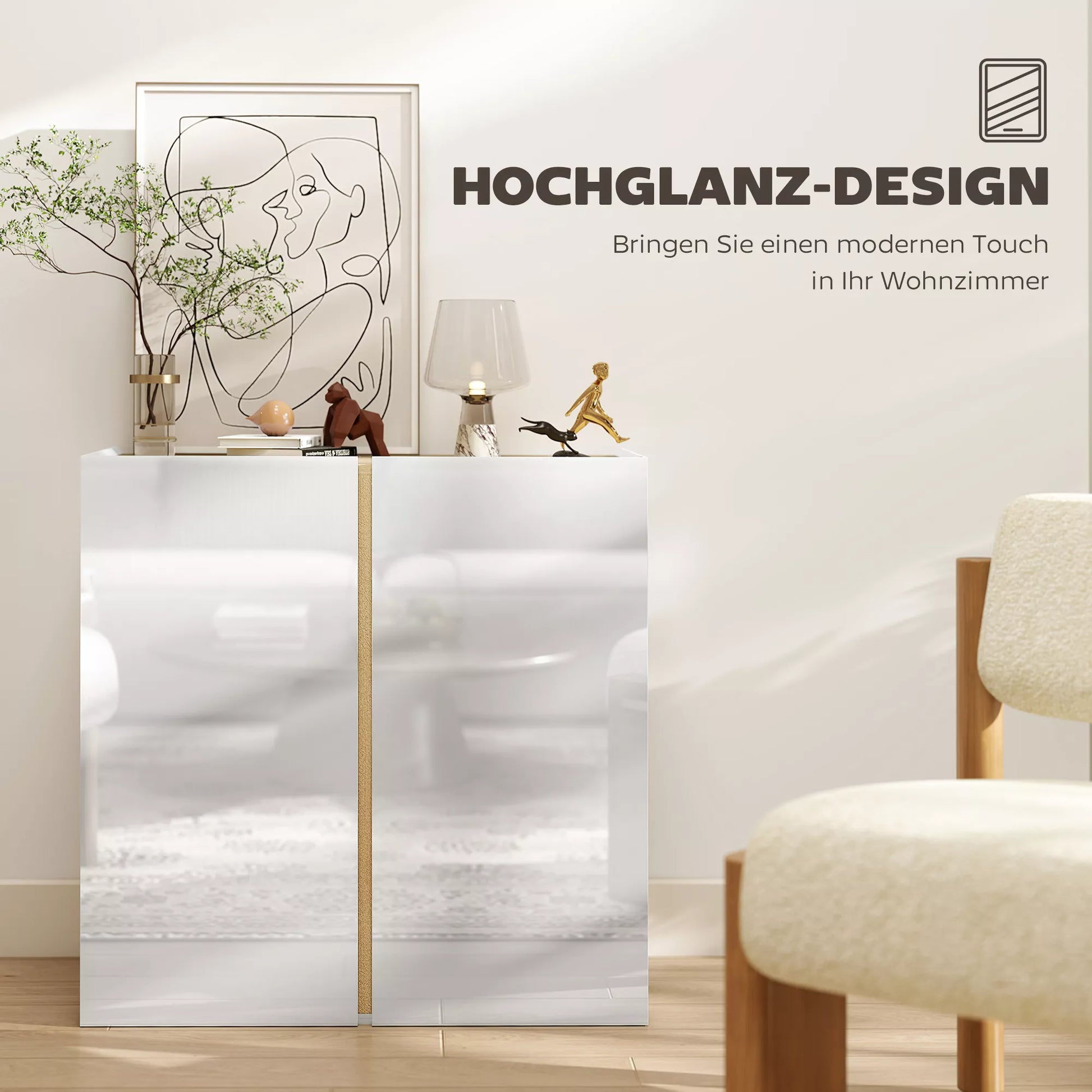 Komoda, bufetas su minkštai uždaromomis durelėmis, reguliuojama lentyna, skirta svetainei, virtuvei, valgomajai, balta