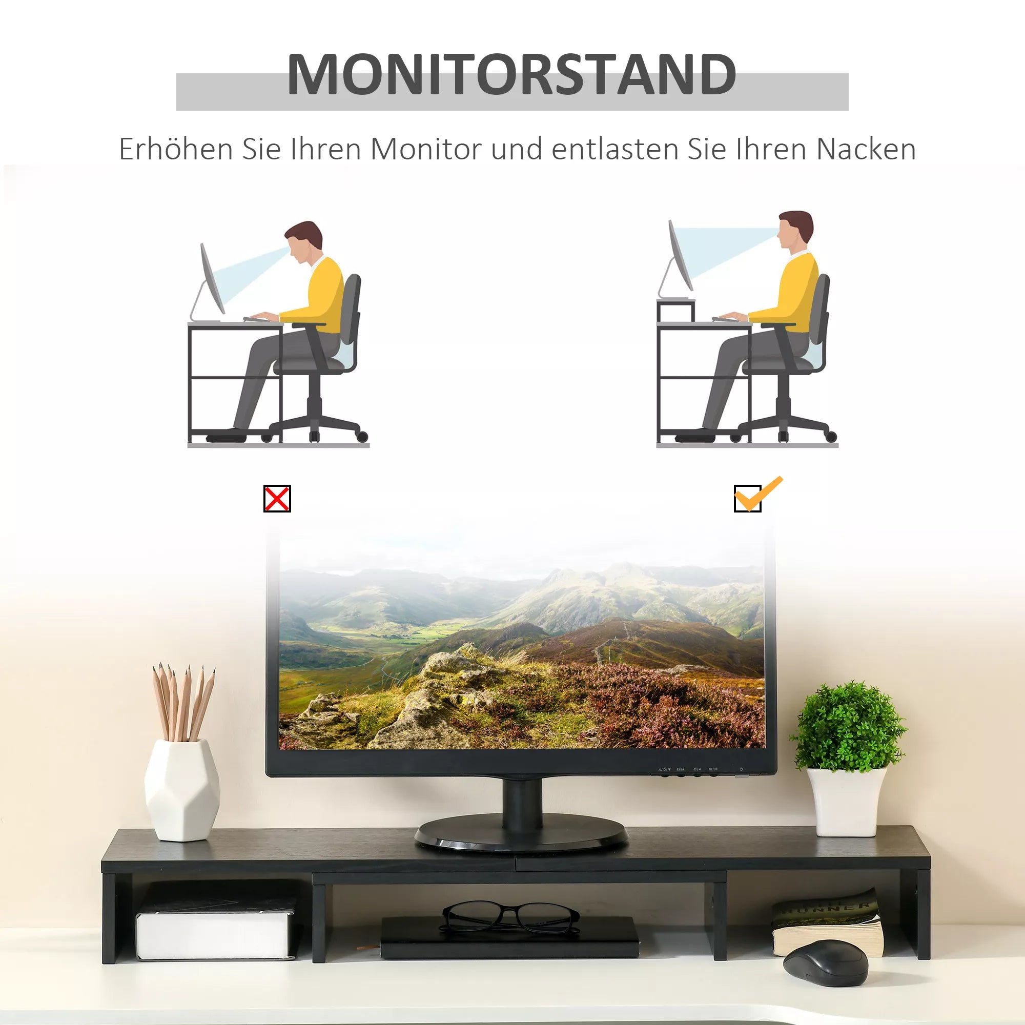 Monitorių stovas Monitorių stovas Dvigubas ekrano pakėlimas Reguliuojamas ilgis ir pasukimo kampas Ekrano stovas kompiuteriui, nešiojamam kompiuteriui, spausdintuvui 80–117 x 23,5 x 10 cm Juodas