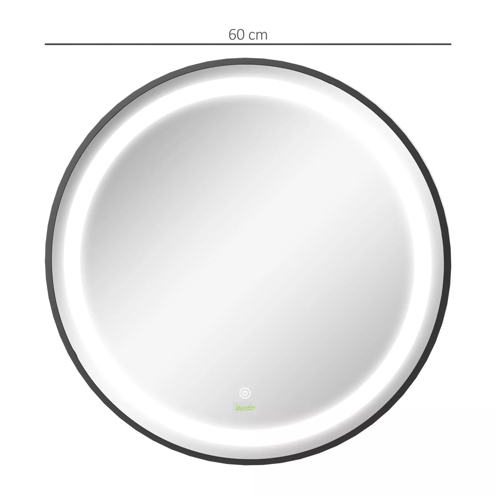 Vonios veidrodis, LED apšvietimas, reguliuojamas, 3 šviesos spalvos, metalinis rėmas, Ø60 cm, juodas