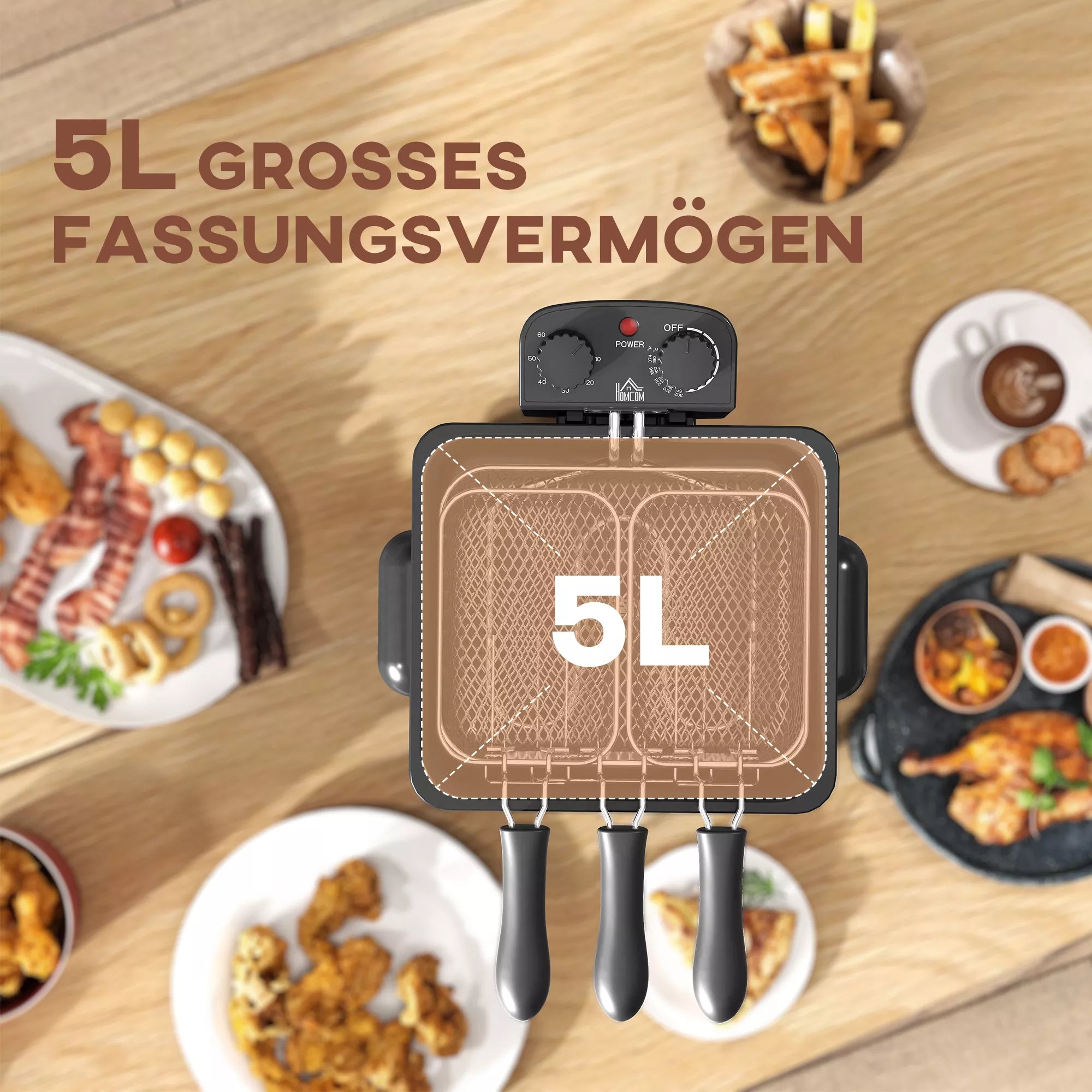 Elektrinė gruzdintuvė su 60 min. laikmačiu, 5 l talpos, sidabrinė