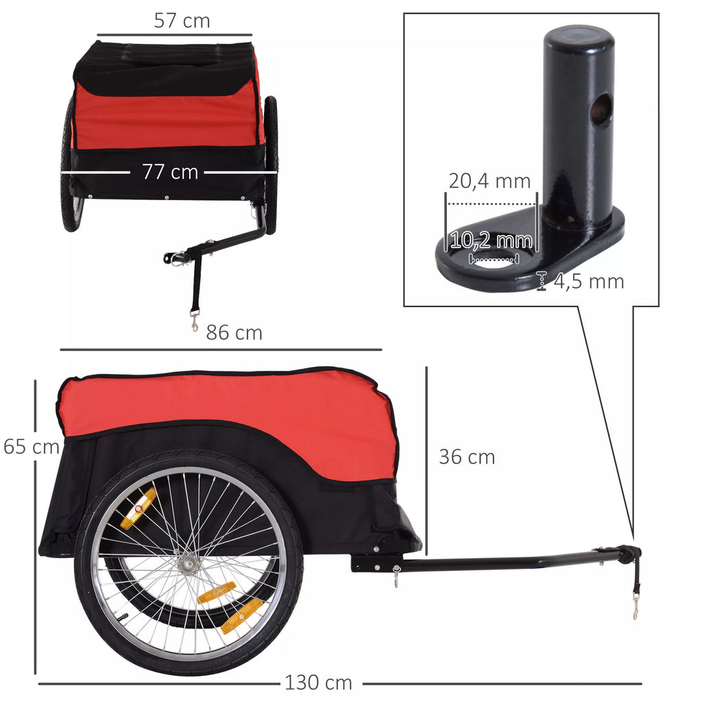 Schema su priekabos matmenimis: ilgis 130 cm, plotis 57 cm