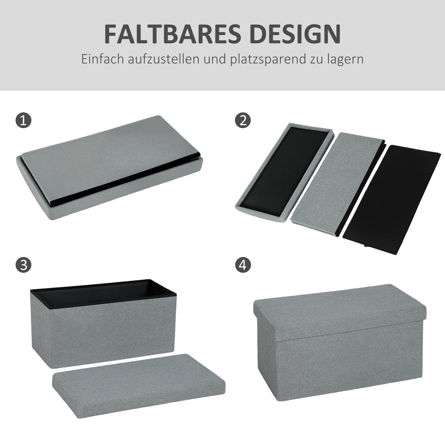 Pufas su daiktadėže, minkštas suoliukas su laikymo vieta ir dangčiu, tamsiai pilkas, svetainei, miegamajam, koridoriui