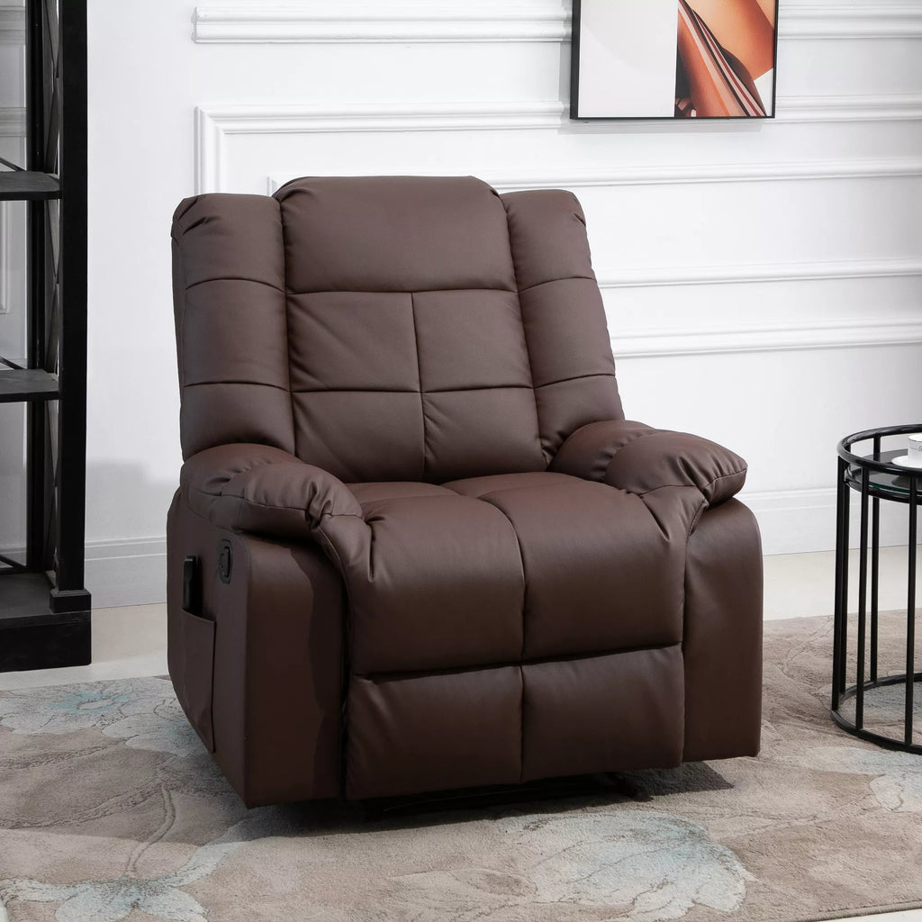 Massage chair, reclining with remote control 94 x 99 x 99 cm, brown faux leather